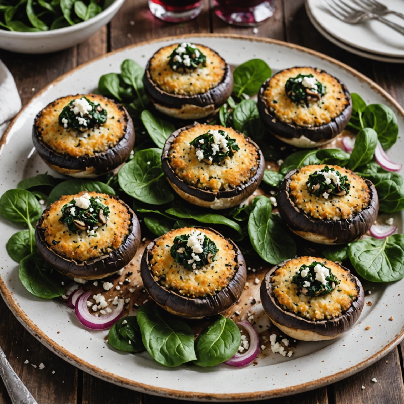 Air Fryer Stuffed Portobello Mushrooms with Spinach and Feta