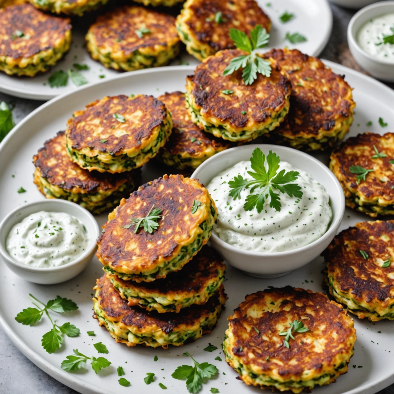 Air Fryer Crispy Zucchini Fritters with Herbed Yogurt Dip