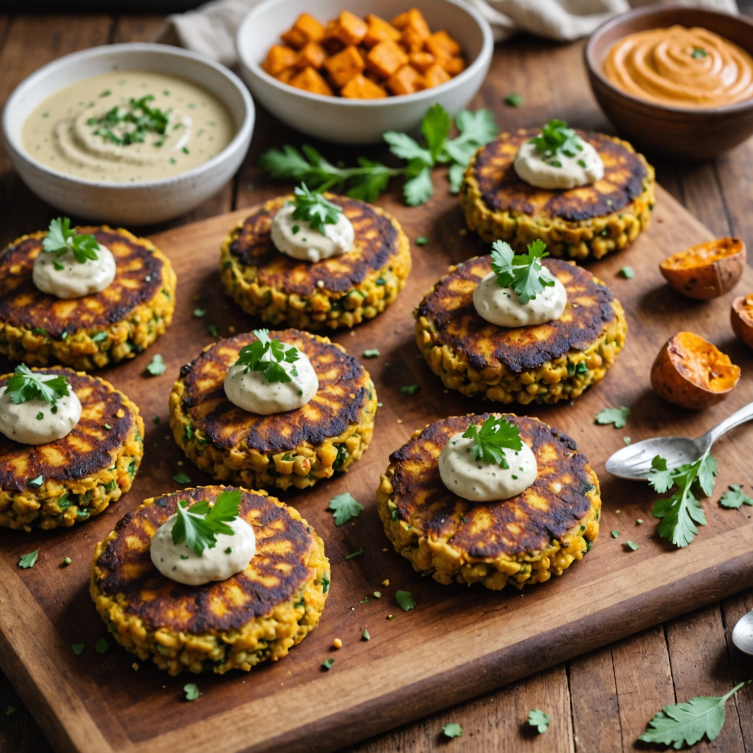 Air Fryer Crispy Chickpea and Sweet Potato Patties with Tahini Drizzle
