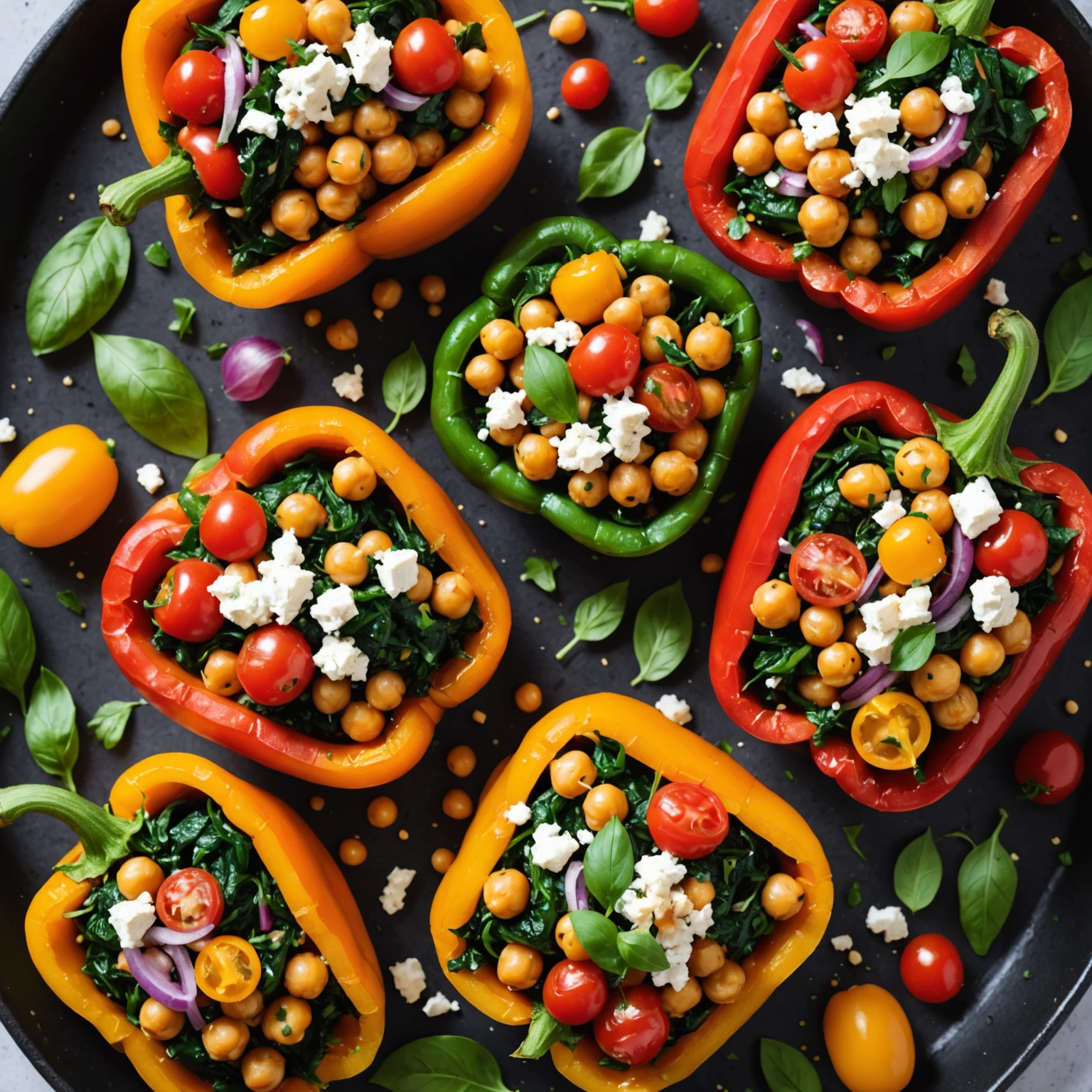 Air Fryer Mediterranean Chickpea and Spinach Stuffed Peppers