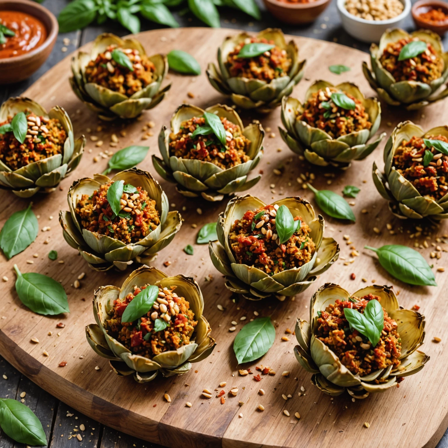 Air Fryer Crispy Stuffed Artichoke Hearts with Sundried Tomato Pesto