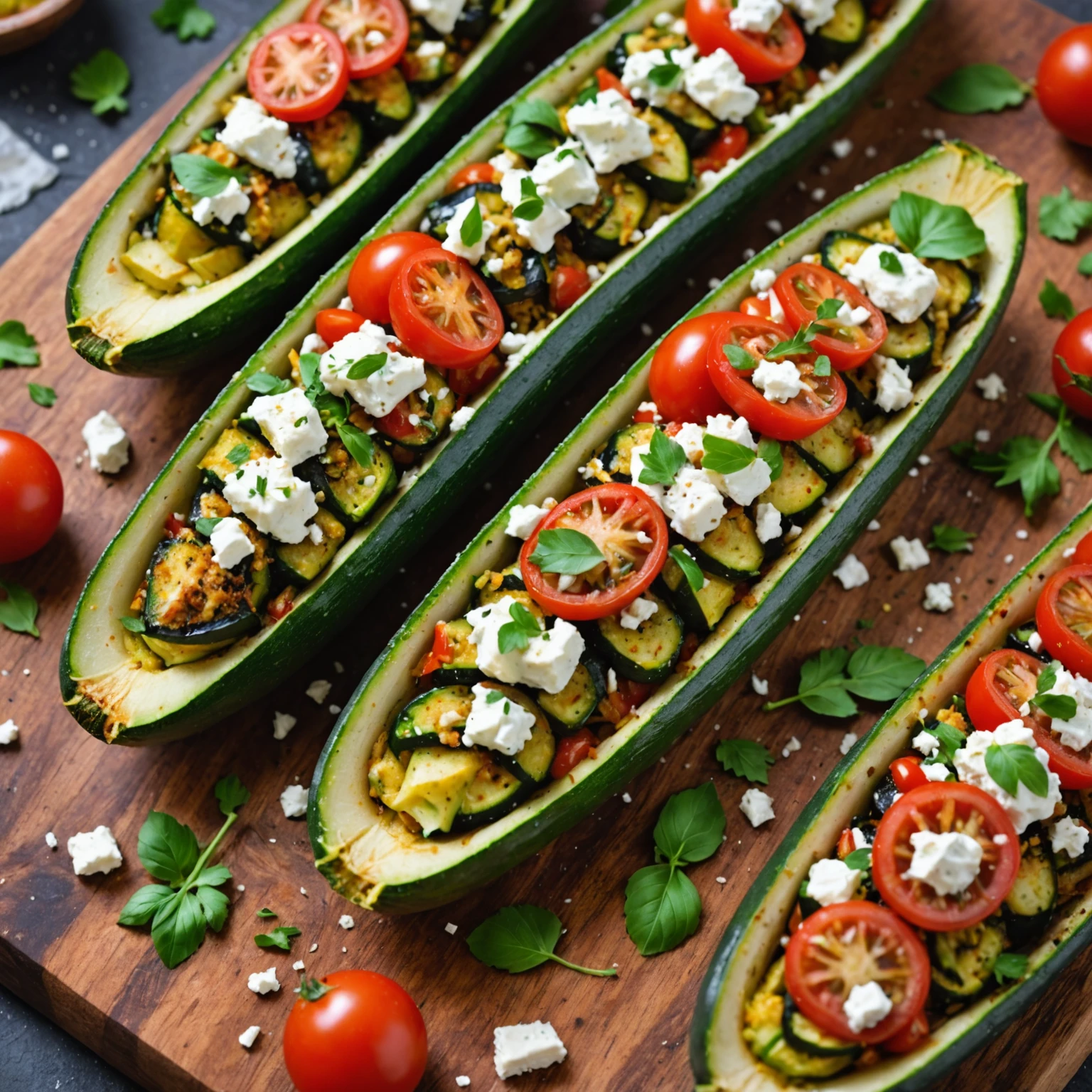 Air Fryer Mediterranean Herb and Garlic Stuffed Zucchini Boats