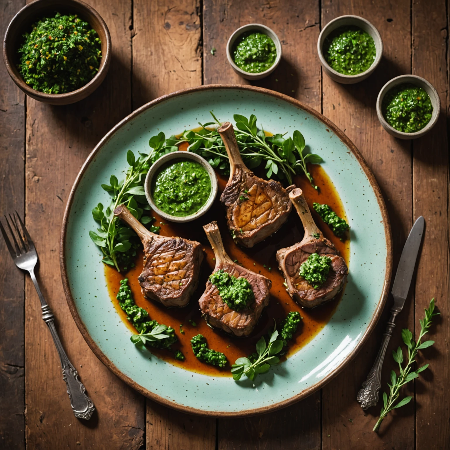 Air Fryer Herb-Crusted Lamb Chops with Mint Chimichurri