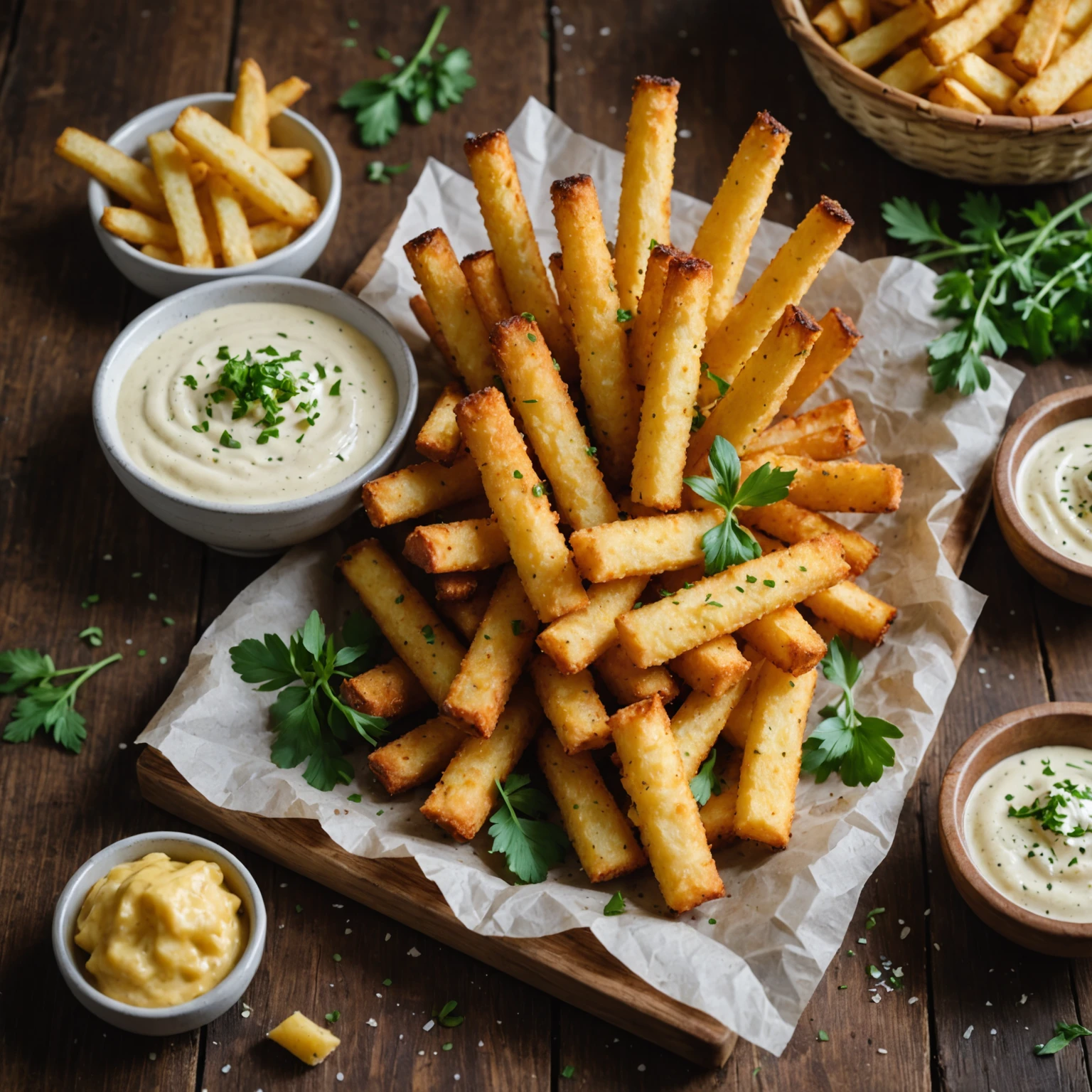 Air Fryer Crispy Baked Parmesan Polenta Fries with Garlic Aioli