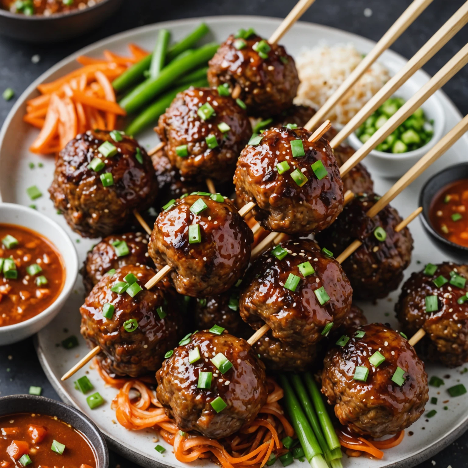 Air Fryer Korean Beef and Kimchi Meatball Skewers