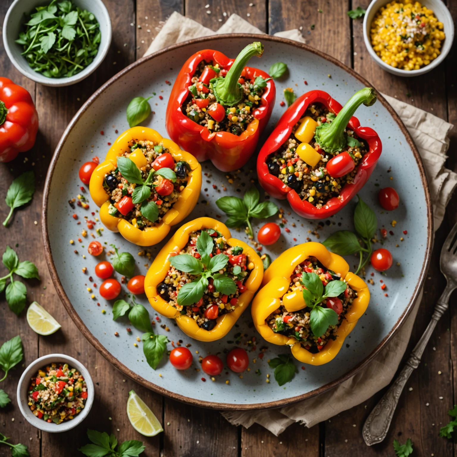 Air Fryer Lemon Herb Quinoa and Veggie Stuffed Peppers
