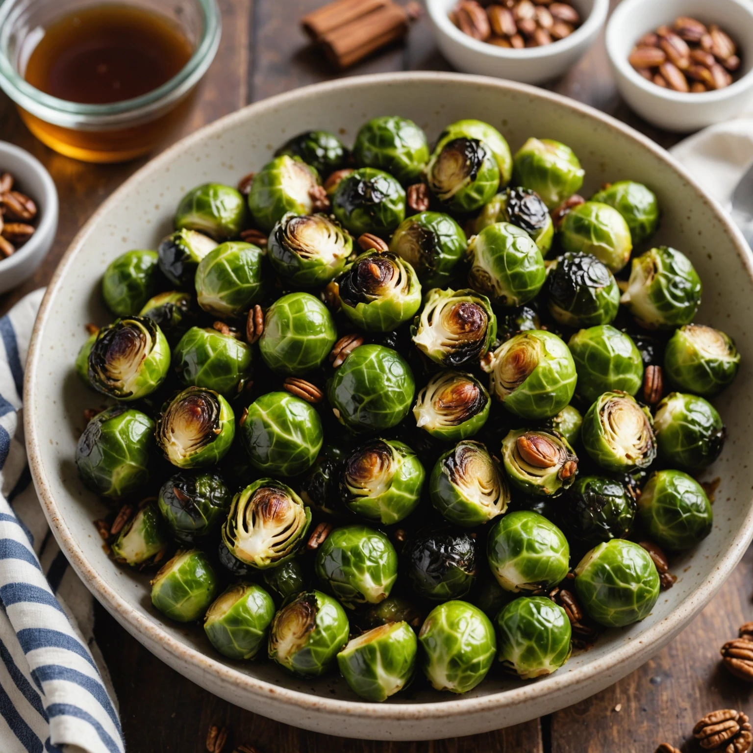 Air Fryer Maple Roasted Brussels Sprouts with Toasted Pecans