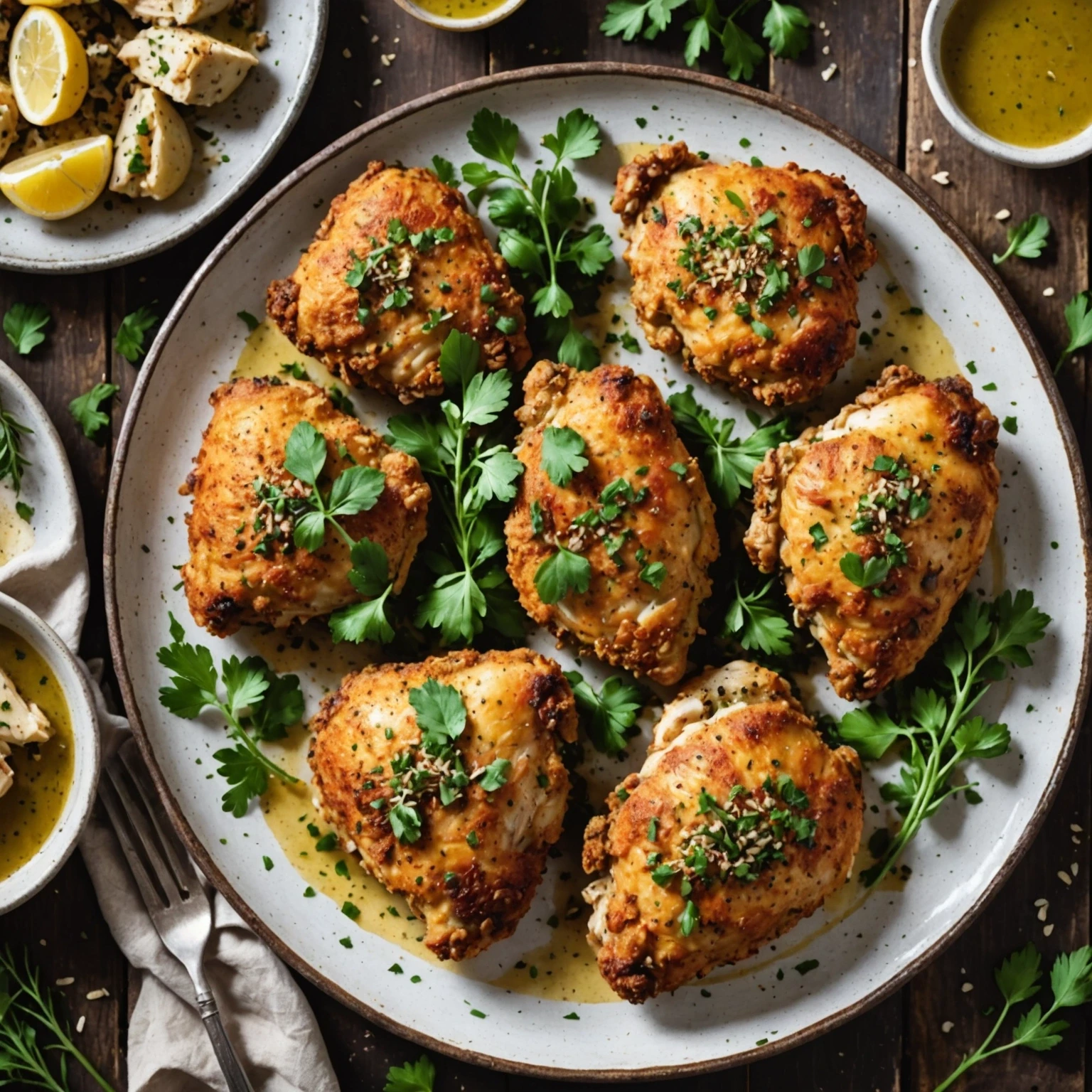 Air Fryer Keto Herb-Crusted Chicken Thighs with Garlic Butter Sauce