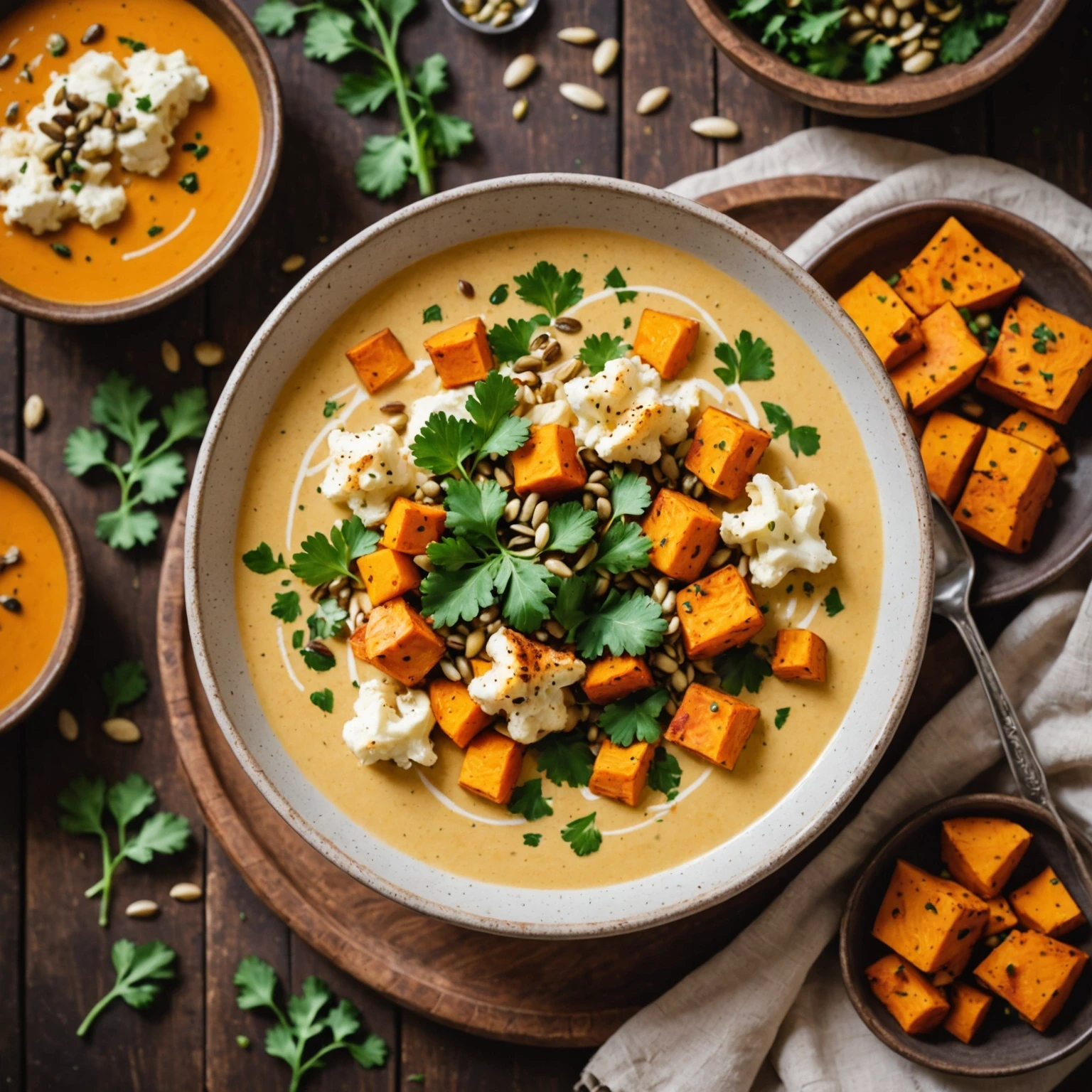 Air Fryer Roasted Cauliflower and Sweet Potato Soup