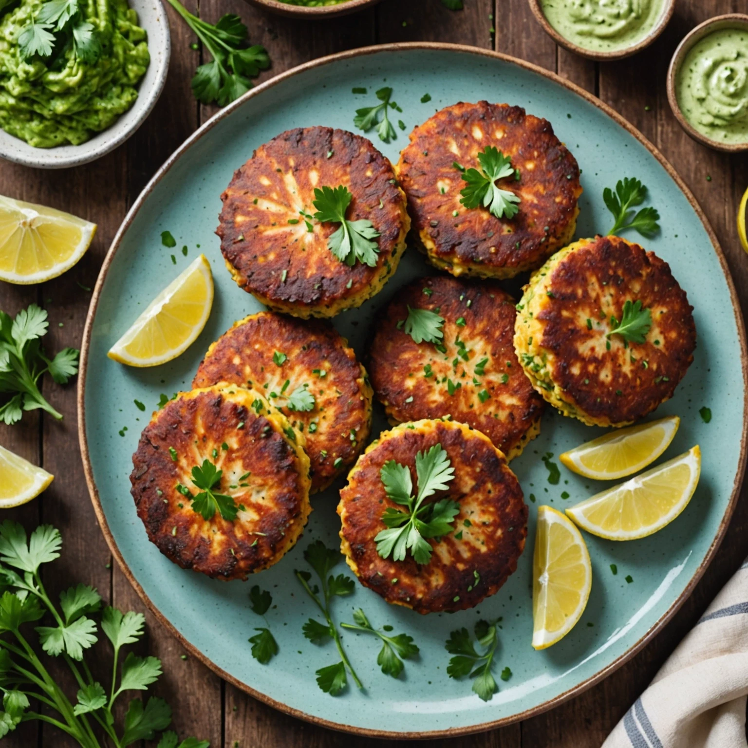 Air Fryer Low-Carb Lemon Herb Salmon Cakes with Avocado Aioli