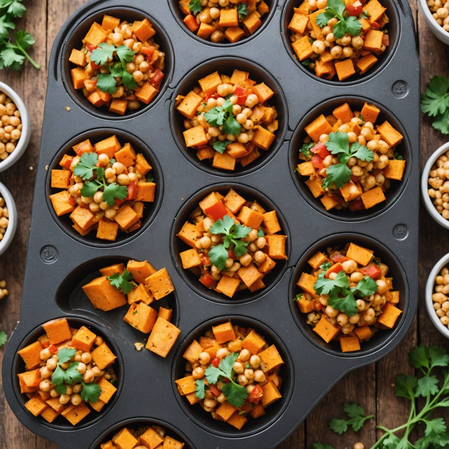 Air Fryer Sweet Potato and Chickpea Breakfast Hash Cups