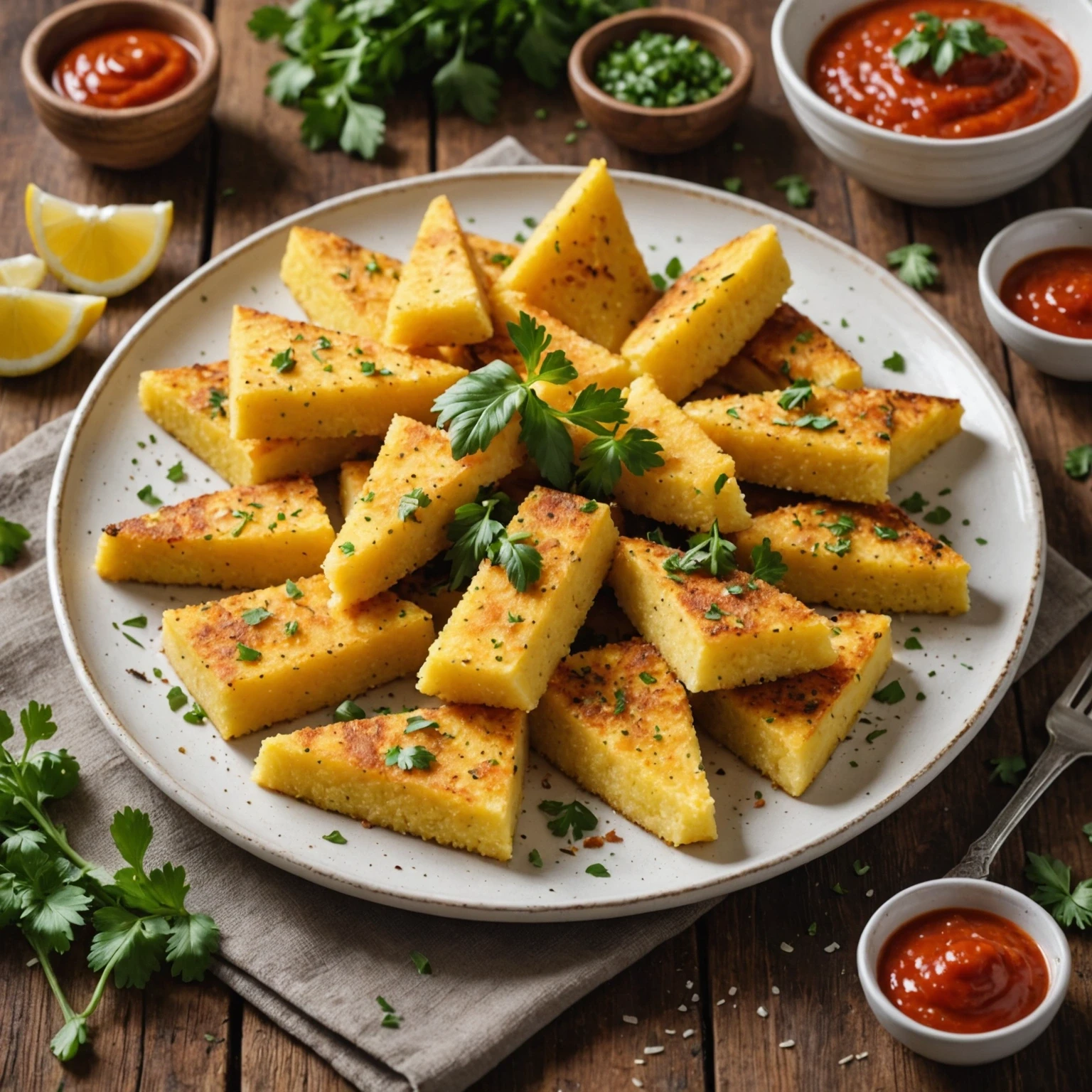 Air Fryer Italian-Style Parmesan Crispy Polenta Wedges with Marinara Dip