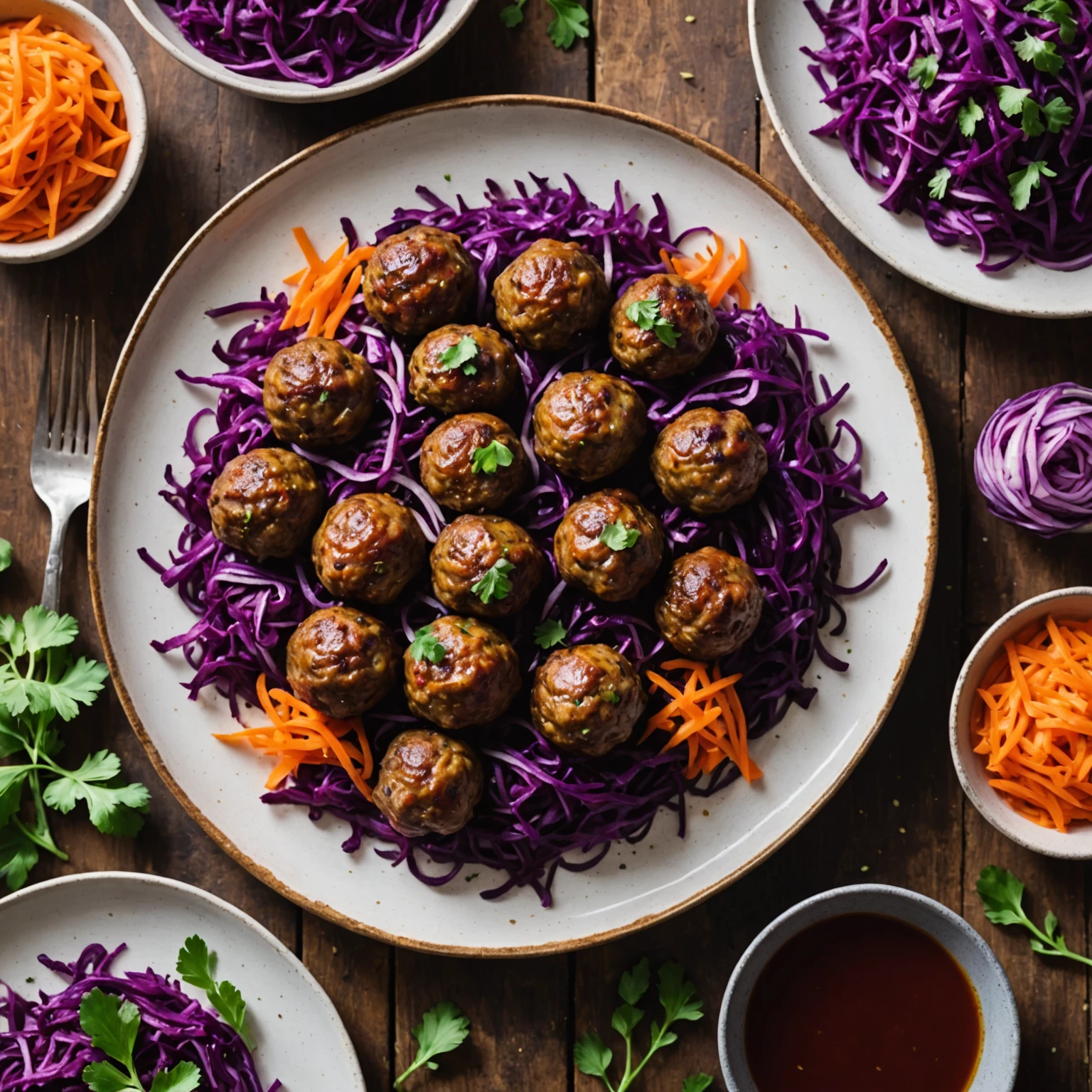 Air Fryer German-Style Sauerbraten Meatballs with Tangy Red Cabbage Slaw