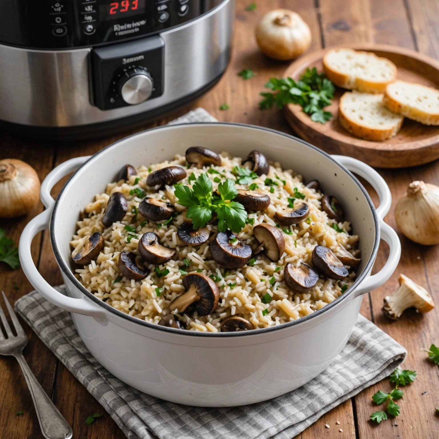 Air Fryer One-Pot Creamy Mushroom Risotto
