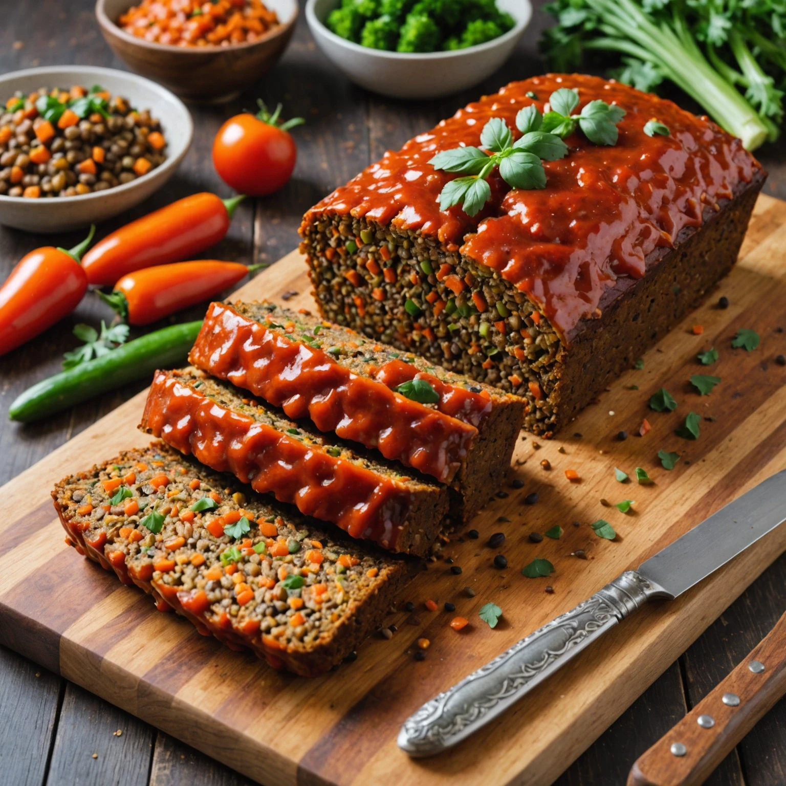 Air Fryer Vegan Lentil and Vegetable Loaf with Tomato Glaze