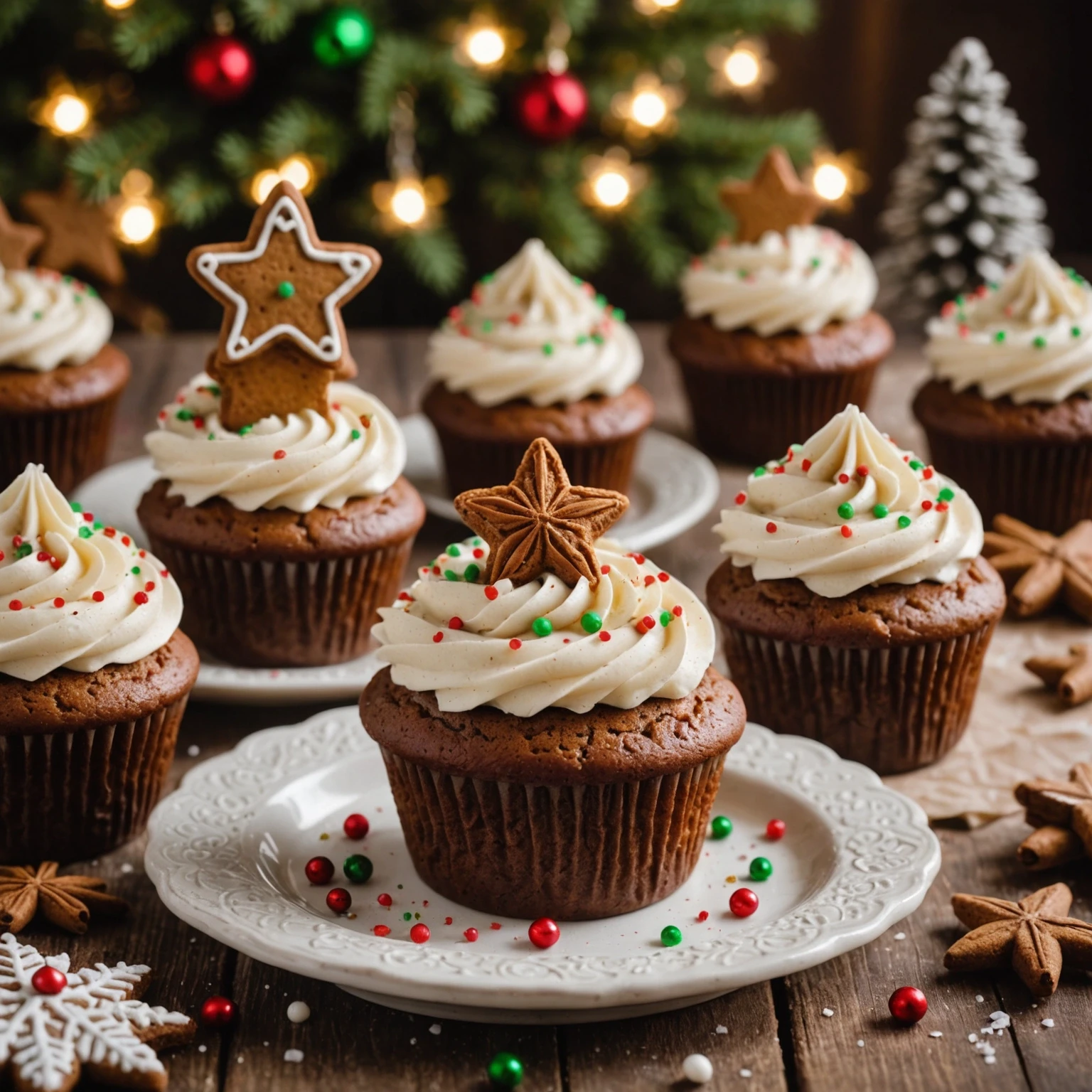 Air Fryer Holiday Gingerbread Cupcakes with Cinnamon Cream Cheese Frosting