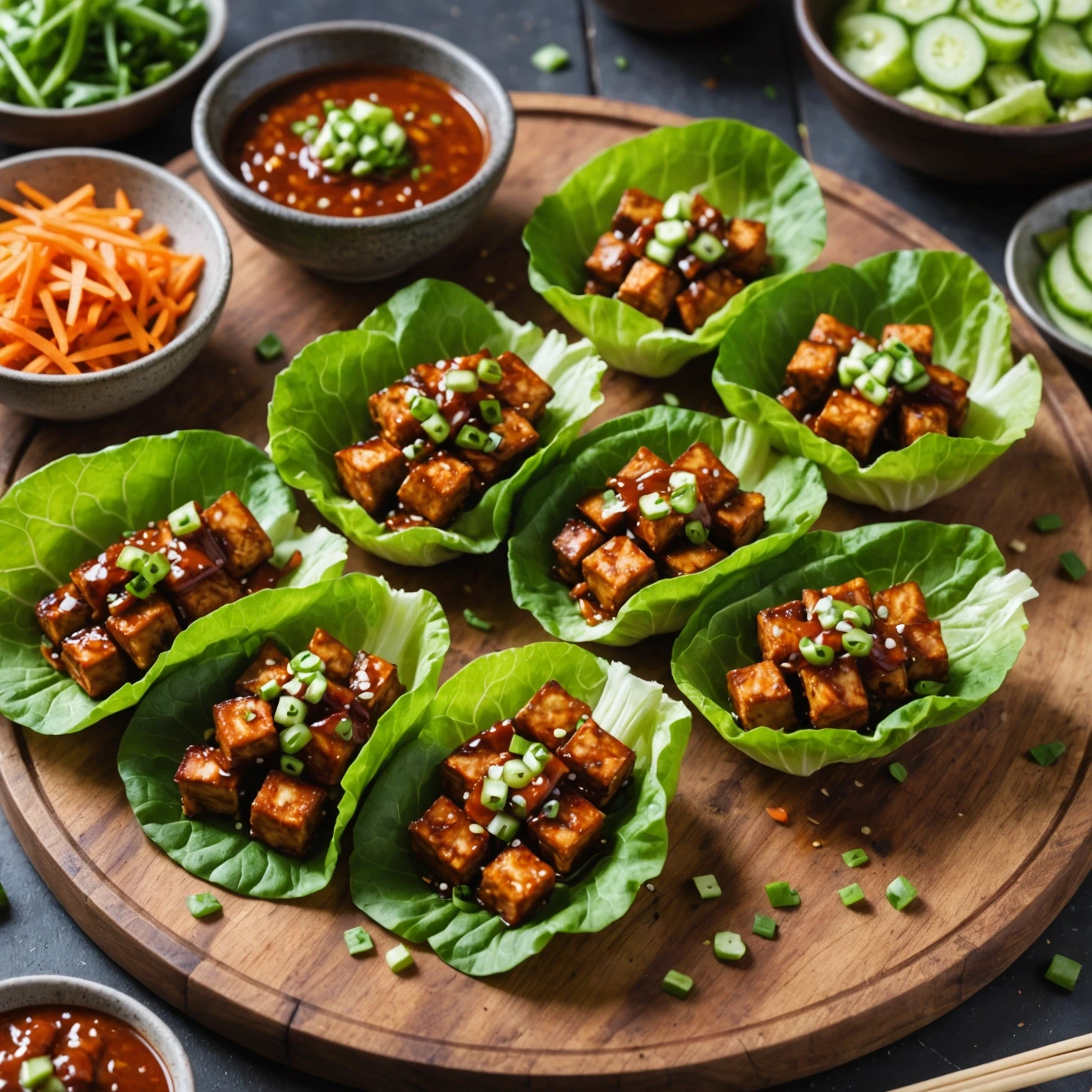 Air Fryer Korean BBQ Tofu Lettuce Wraps with Spicy Gochujang Sauce