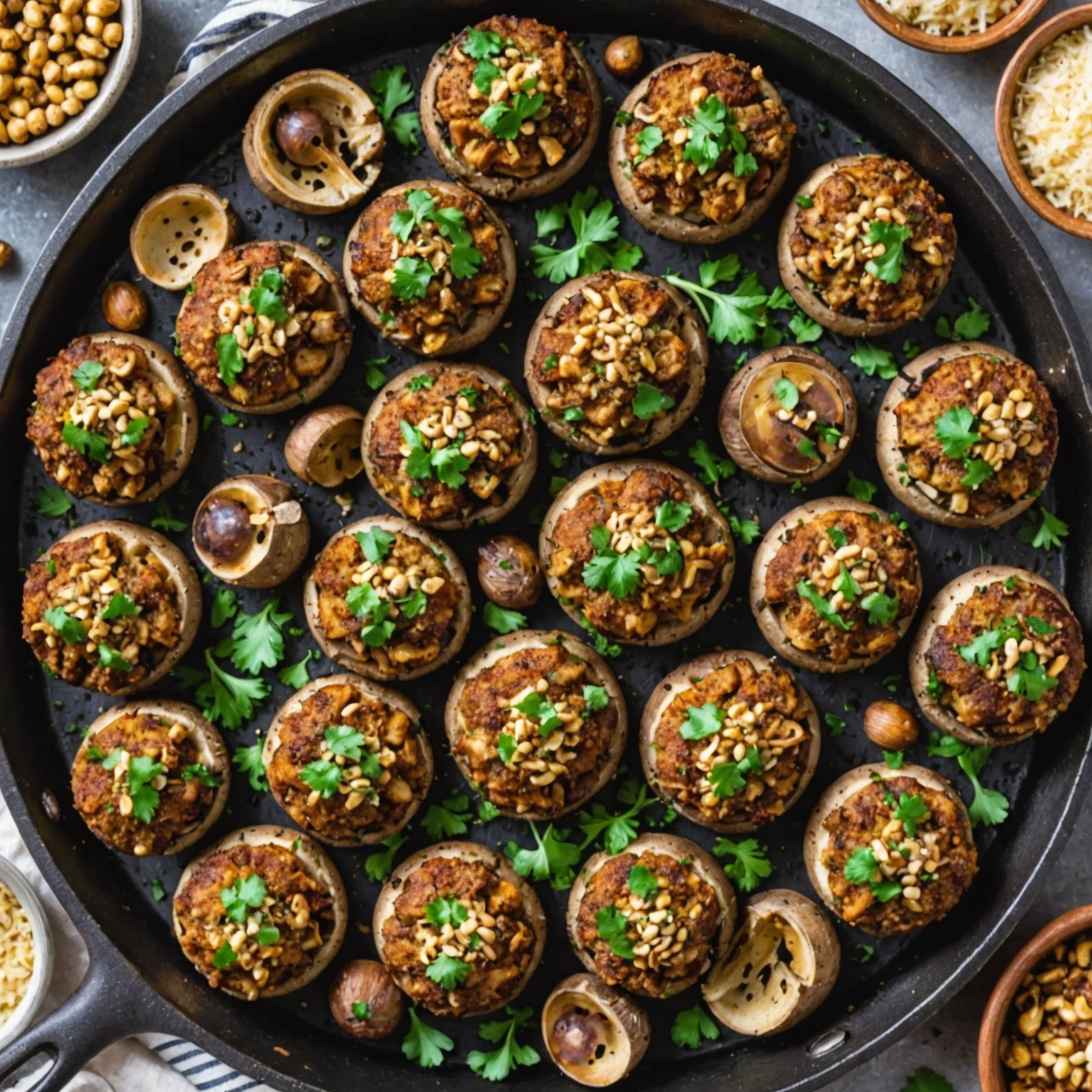 Air Fryer Holiday Savory Stuffed Mushrooms with Sausage and Hazelnuts