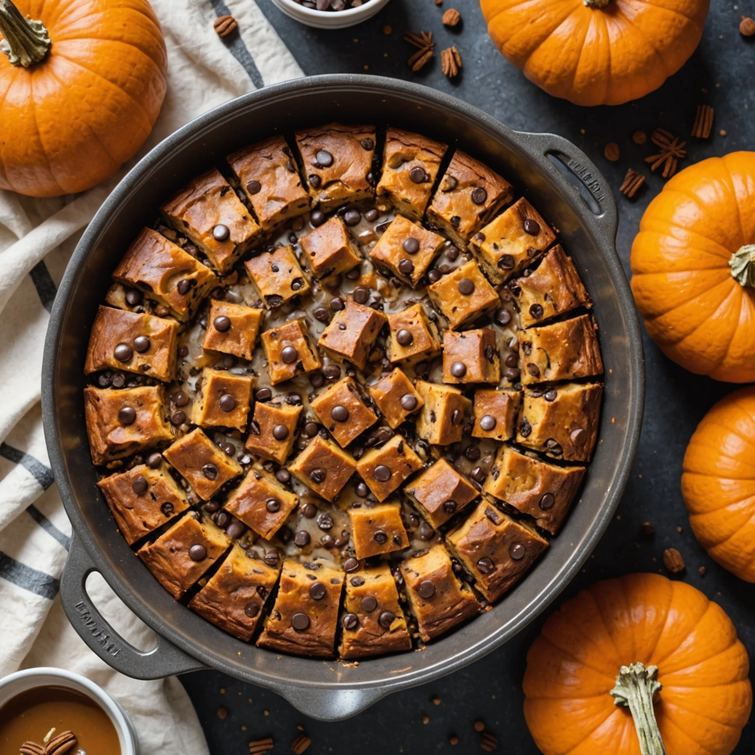 Air Fryer Chocolate Chip Pumpkin Bread Pudding