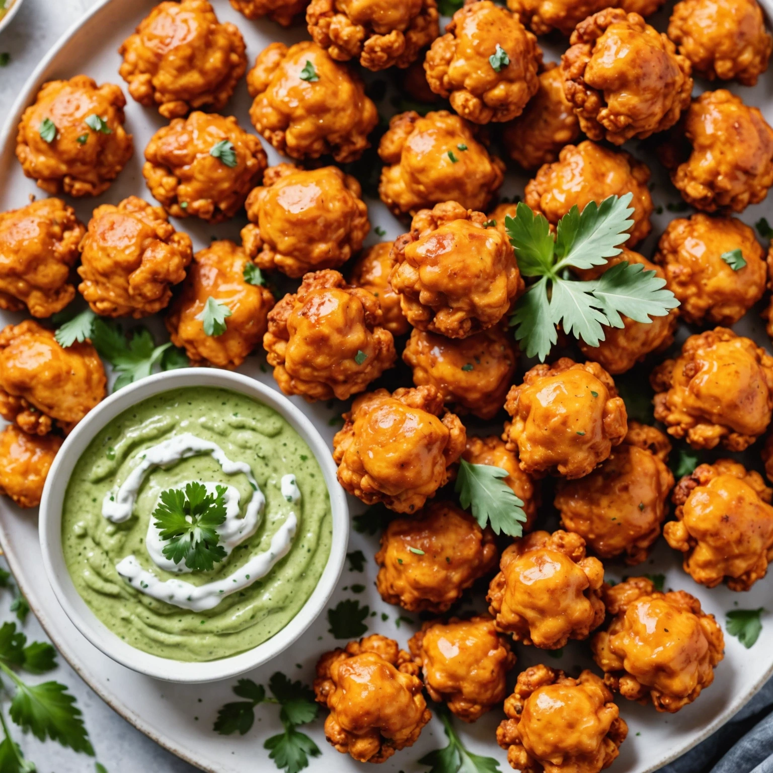 Air Fryer Paleo Buffalo Cauliflower Bites with Avocado Ranch Dip
