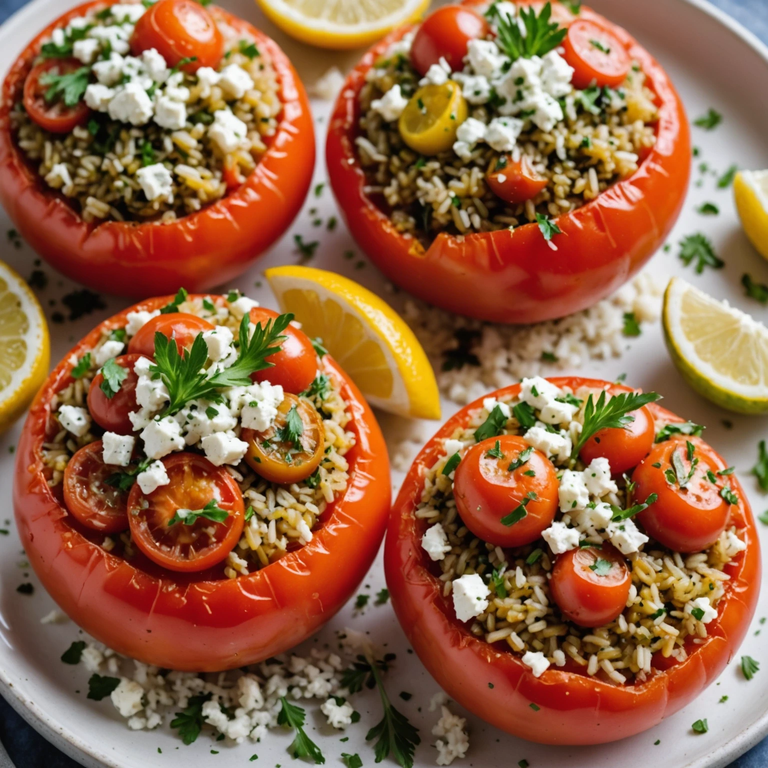 Air Fryer Low-Fat Greek Lemon Rice Stuffed Tomatoes