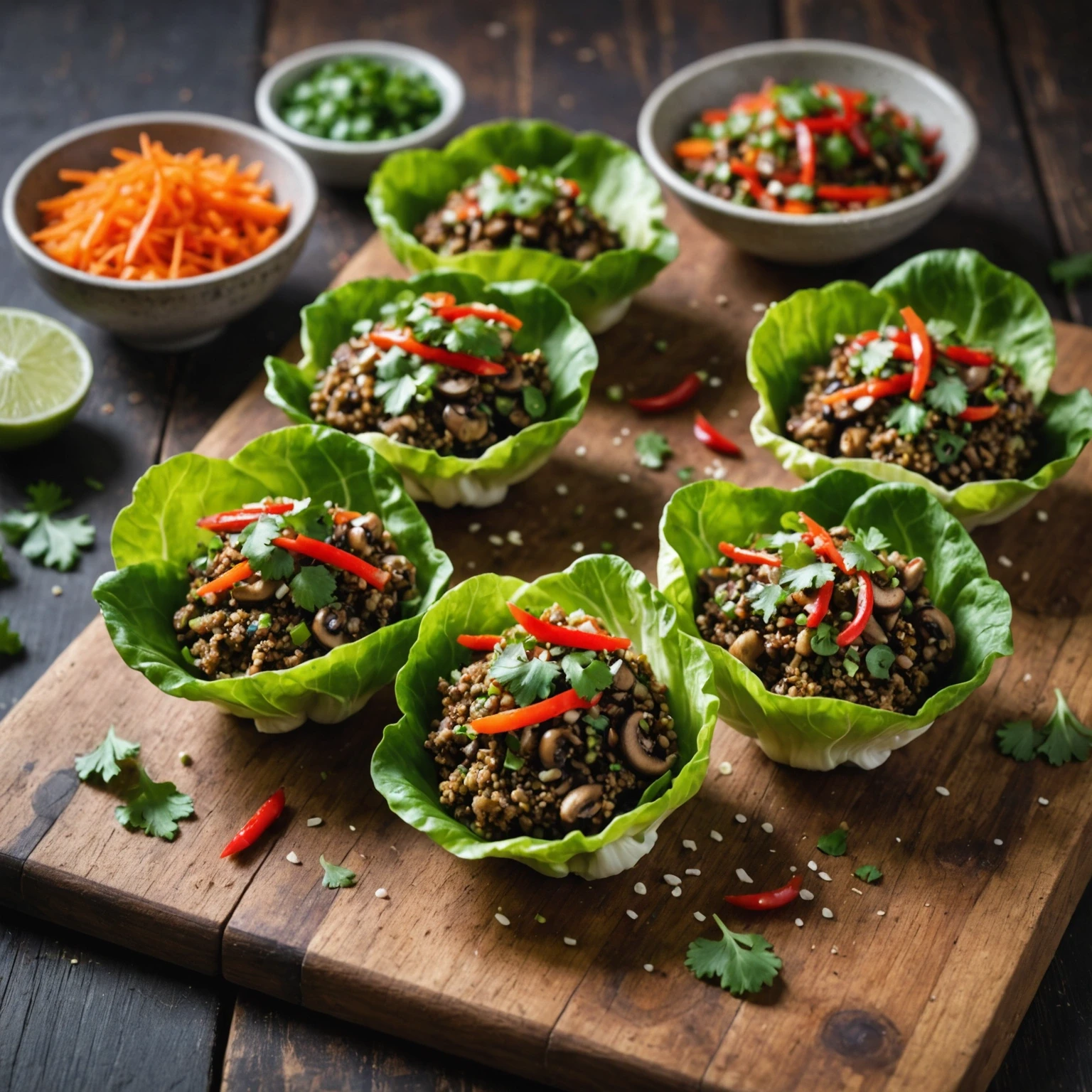 Air Fryer Spiced Asian-Style Quinoa and Mushroom Lettuce Cups