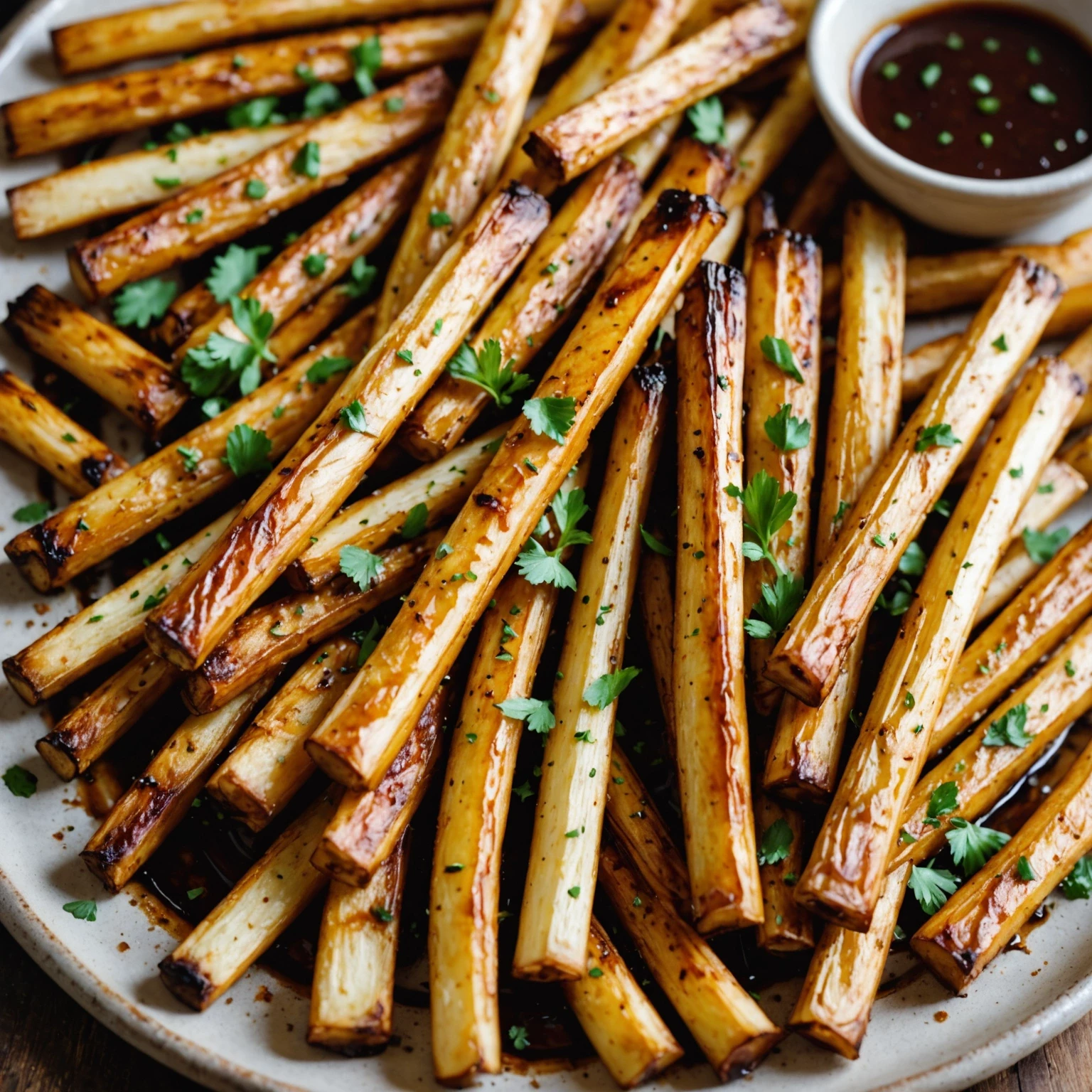 Air Fryer Maple-Glazed Roasted Parsnips with Herb Pesto