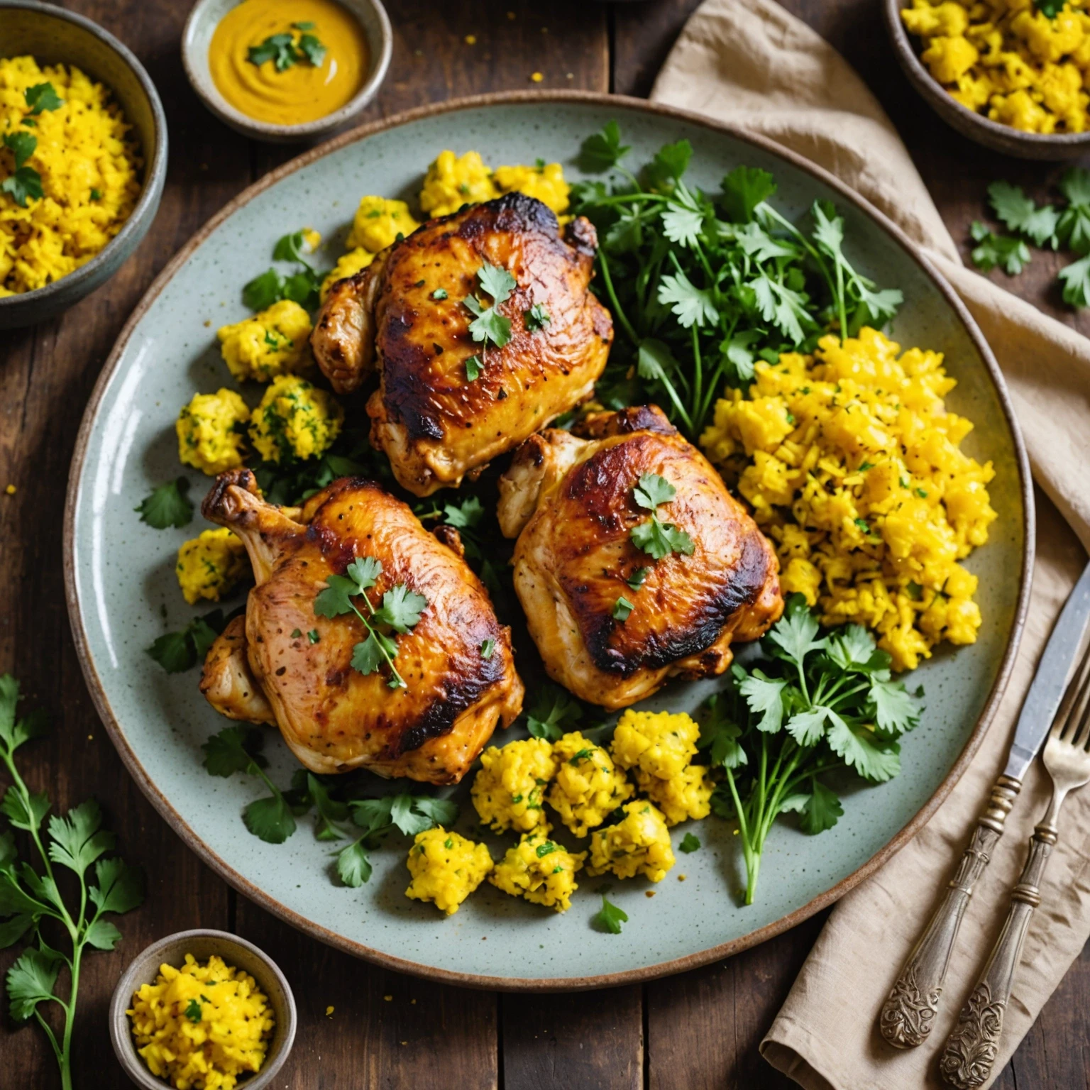 Air Fryer Turmeric-Spiced Chicken Thighs with Cauliflower Rice