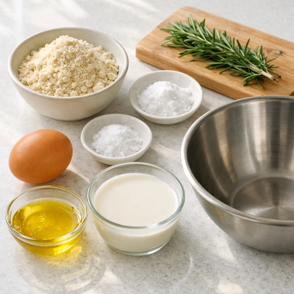 Ingredients for Air Fryer Crispy Almond Flour Biscuits with Rosemary arranged on a kitchen counter