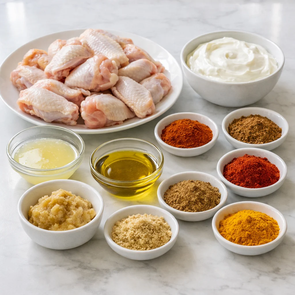 Ingredients for Air Fryer Crispy Tandoori Chicken Wings