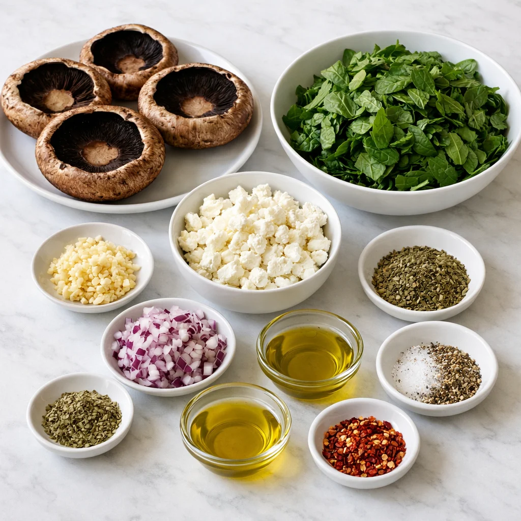 Ingredients for Air Fryer Stuffed Portobello Mushrooms with Spinach and Feta