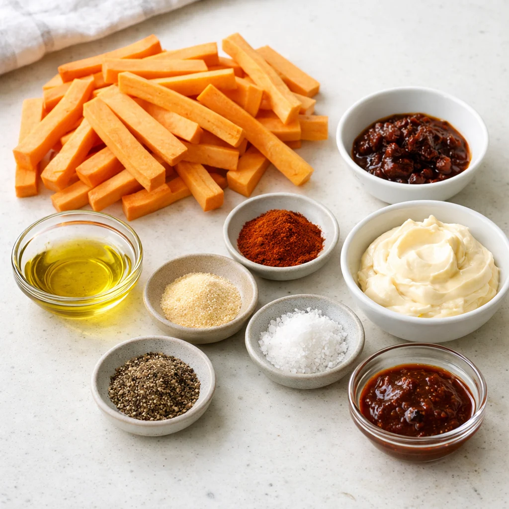 Ingredients for Air Fryer Sweet Potato Fries with Smoky Chipotle Mayo
