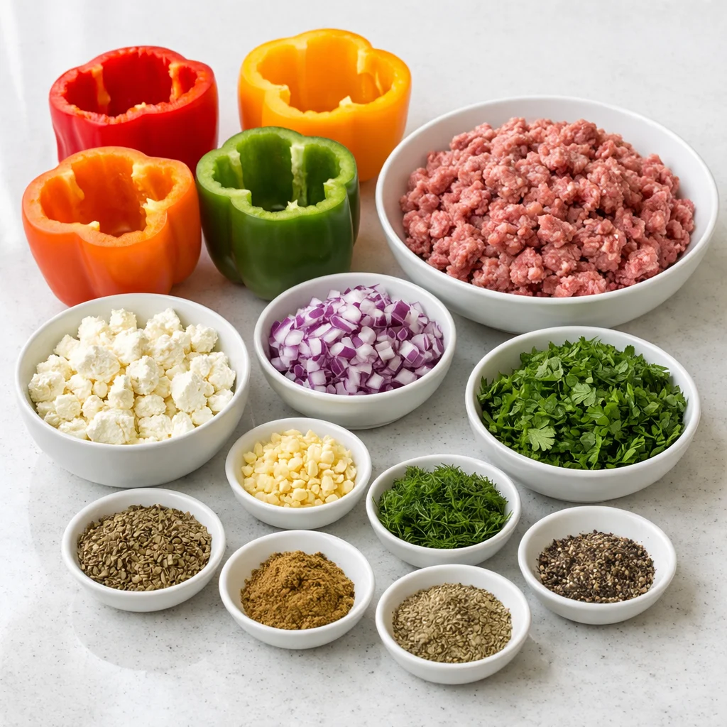 Ingredients for Air Fryer Greek Style Stuffed Bell Peppers