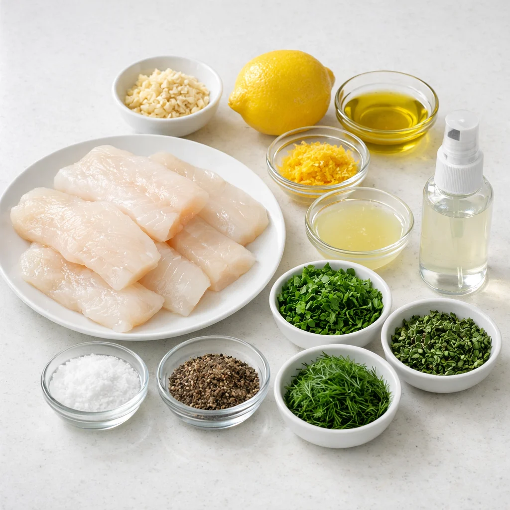 Ingredients for Air Fryer Herbed Lemon Garlic Cod Fillets