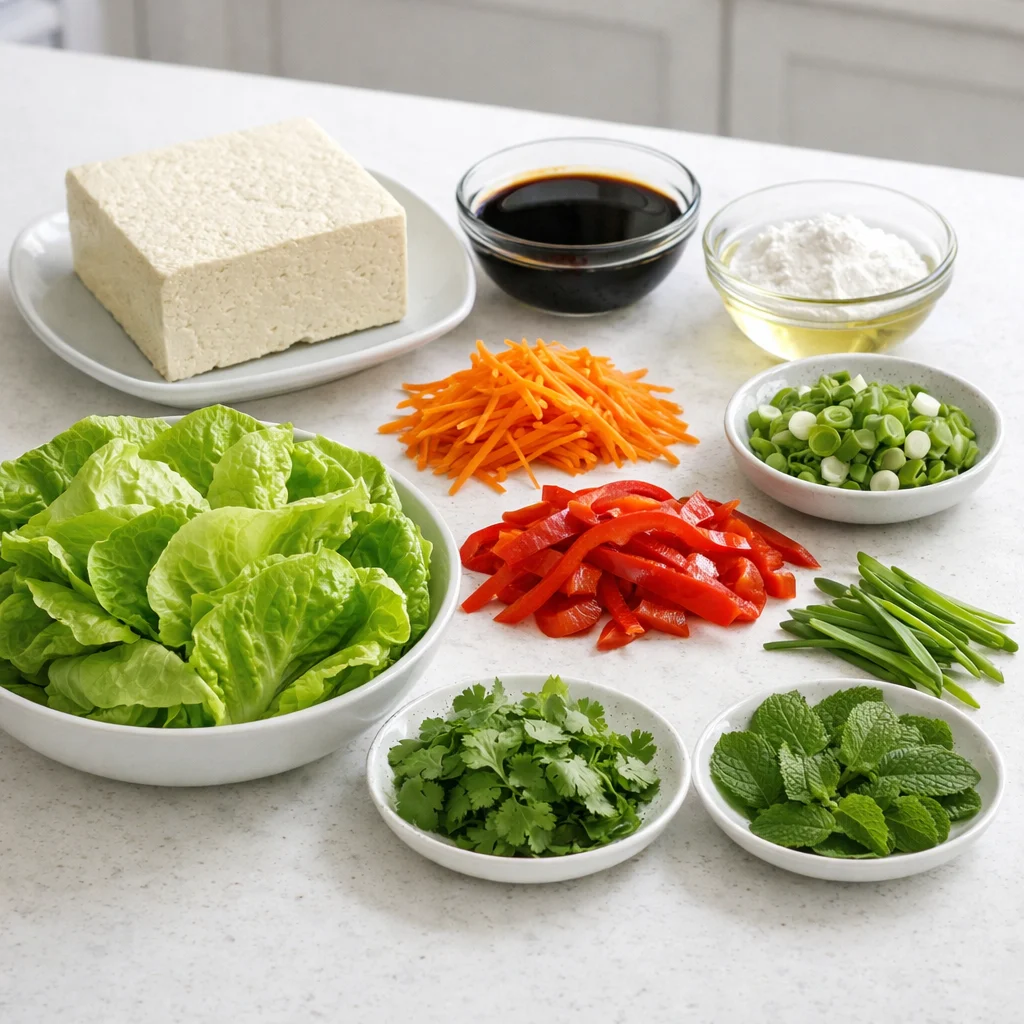 Ingredients for Air Fryer Thai-Inspired Crispy Tofu Lettuce Wraps