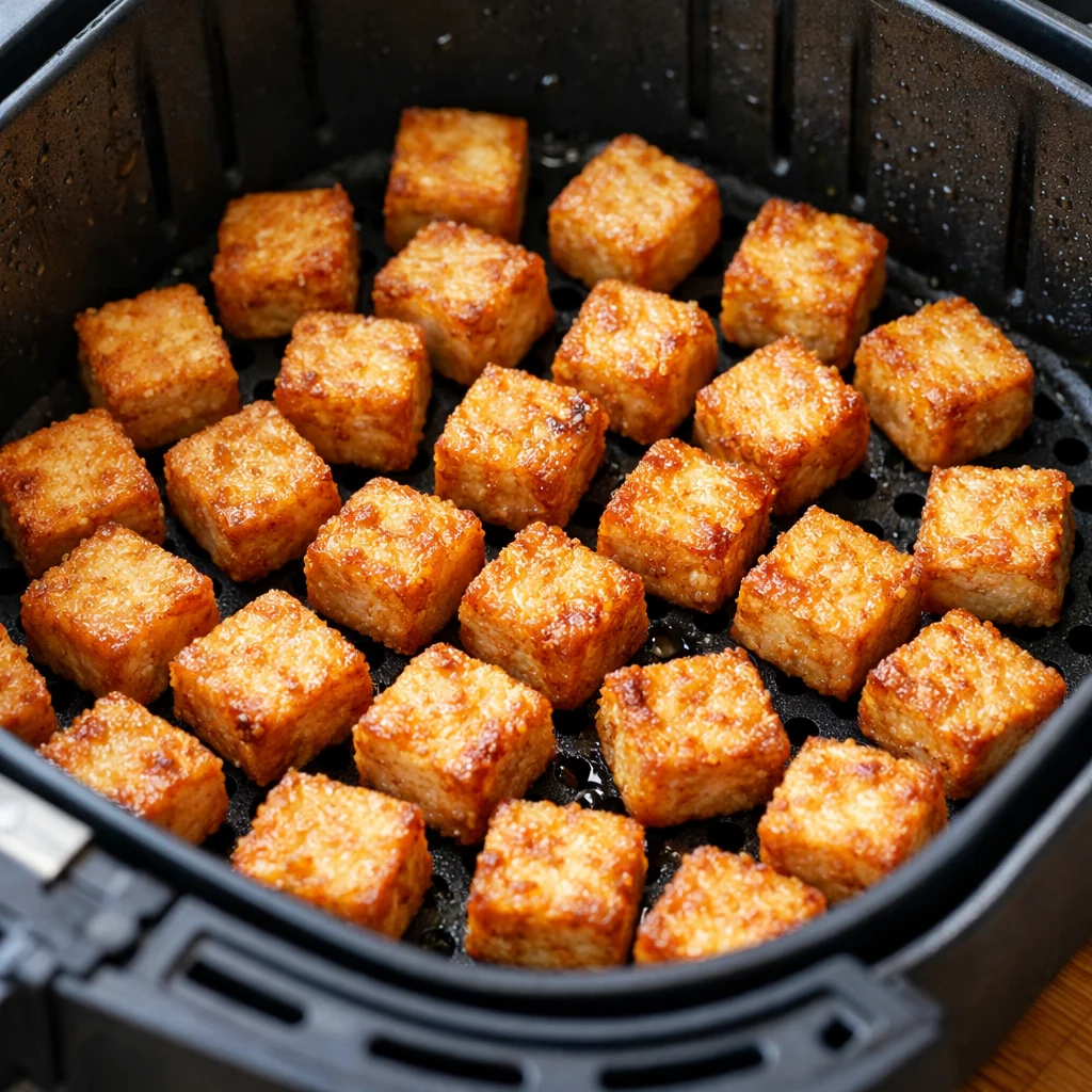 Air Fryer Thai-Inspired Crispy Tofu Lettuce Wraps cooking in the air fryer