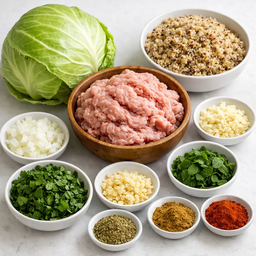 Ingredients for Air Fryer Mediterranean Stuffed Cabbage Rolls