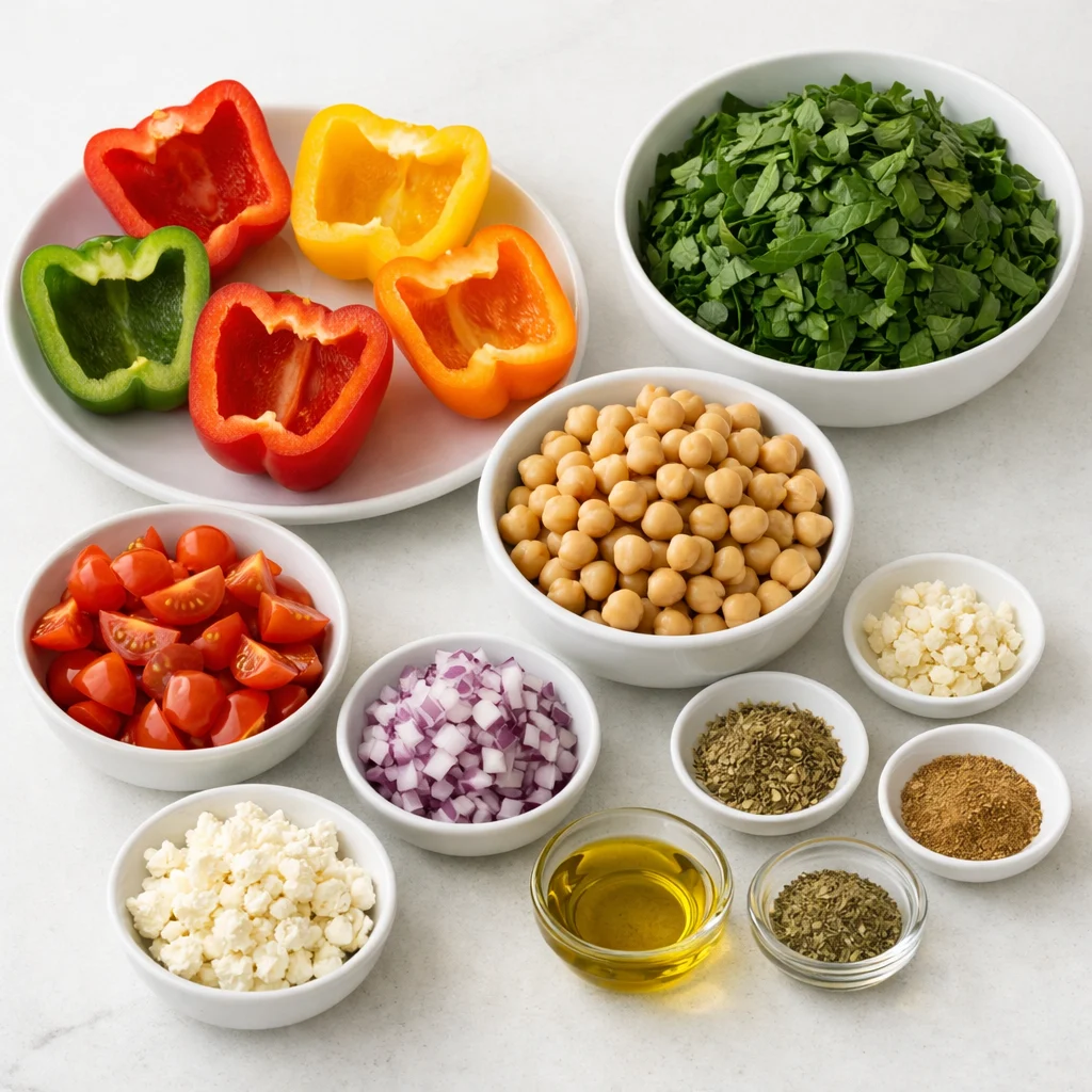 Ingredients for Air Fryer Mediterranean Chickpea and Spinach Stuffed Peppers