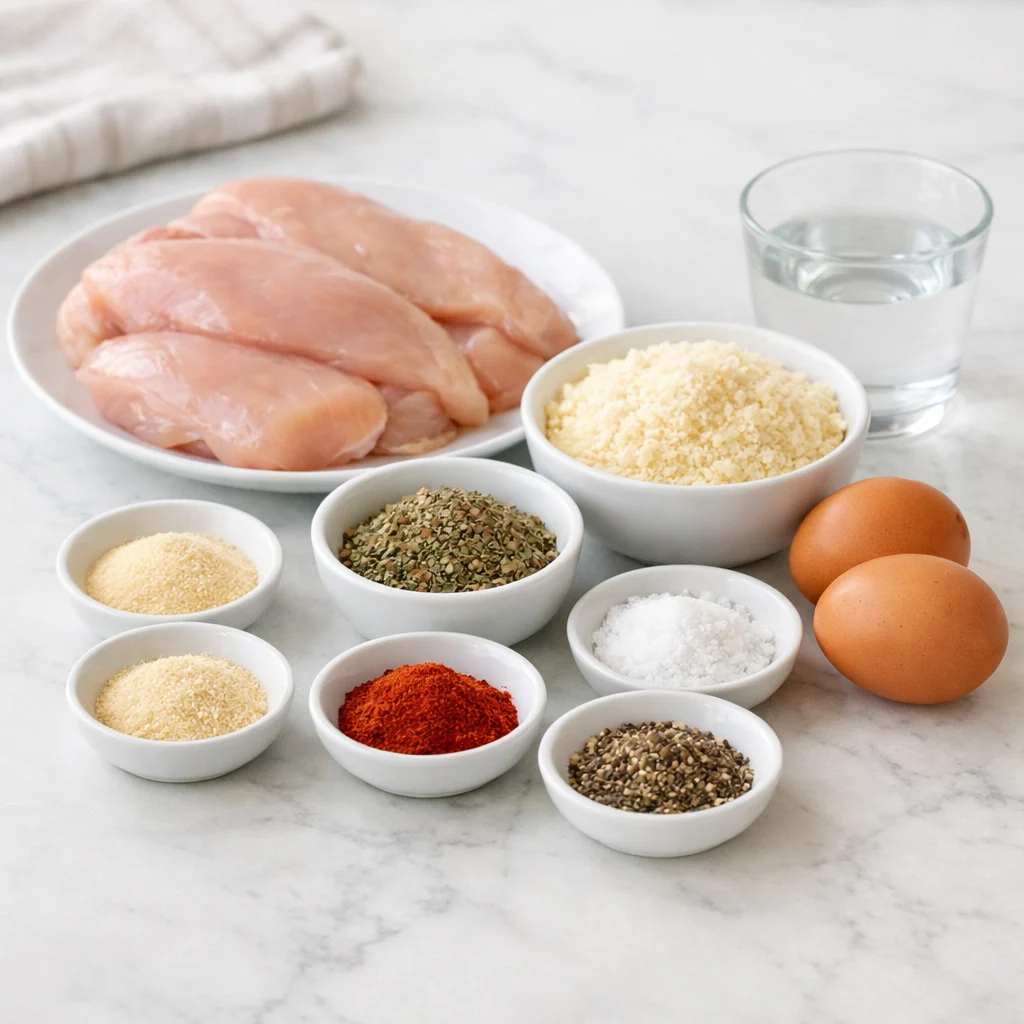 Ingredients for Air Fryer Crispy Parmesan Crusted Chicken Cutlets