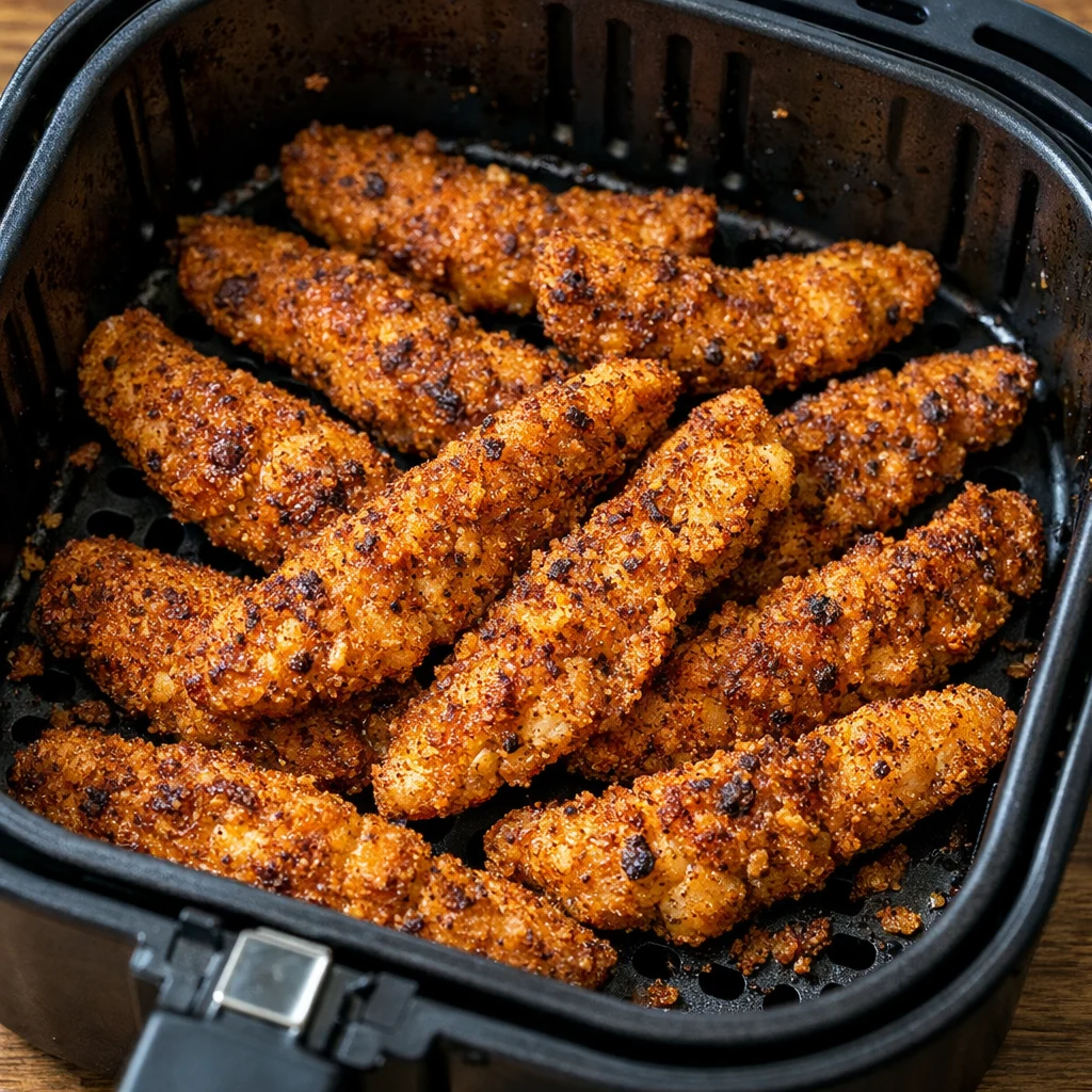 Air Fryer Spicy Cajun Catfish Tacos with Lime Slaw cooking in the air fryer