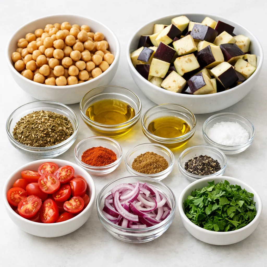 Ingredients for Air Fryer Za'atar Roasted Chickpea and Eggplant Salad