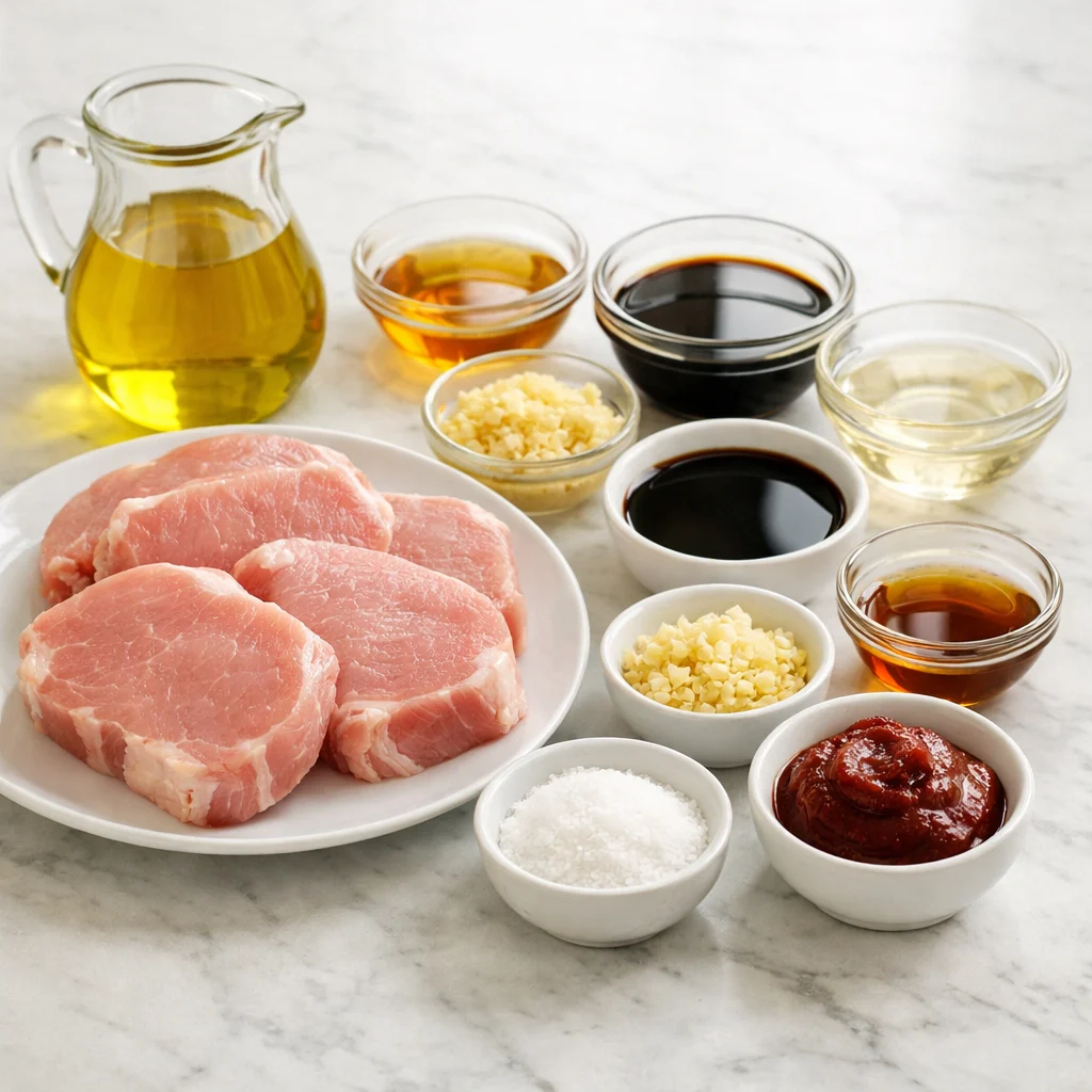 Ingredients for Air Fryer Sweet and Spicy Korean BBQ Glazed Pork Chops