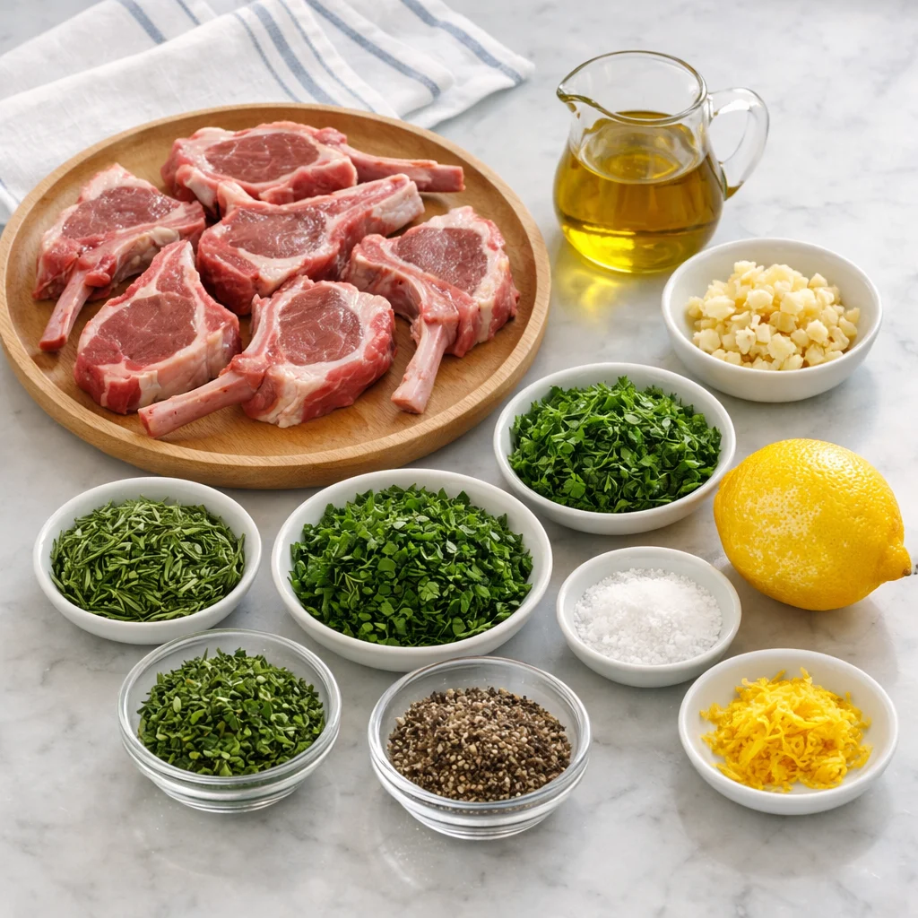 Ingredients for Air Fryer Herb-Crusted Lamb Chops with Mint Chimichurri
