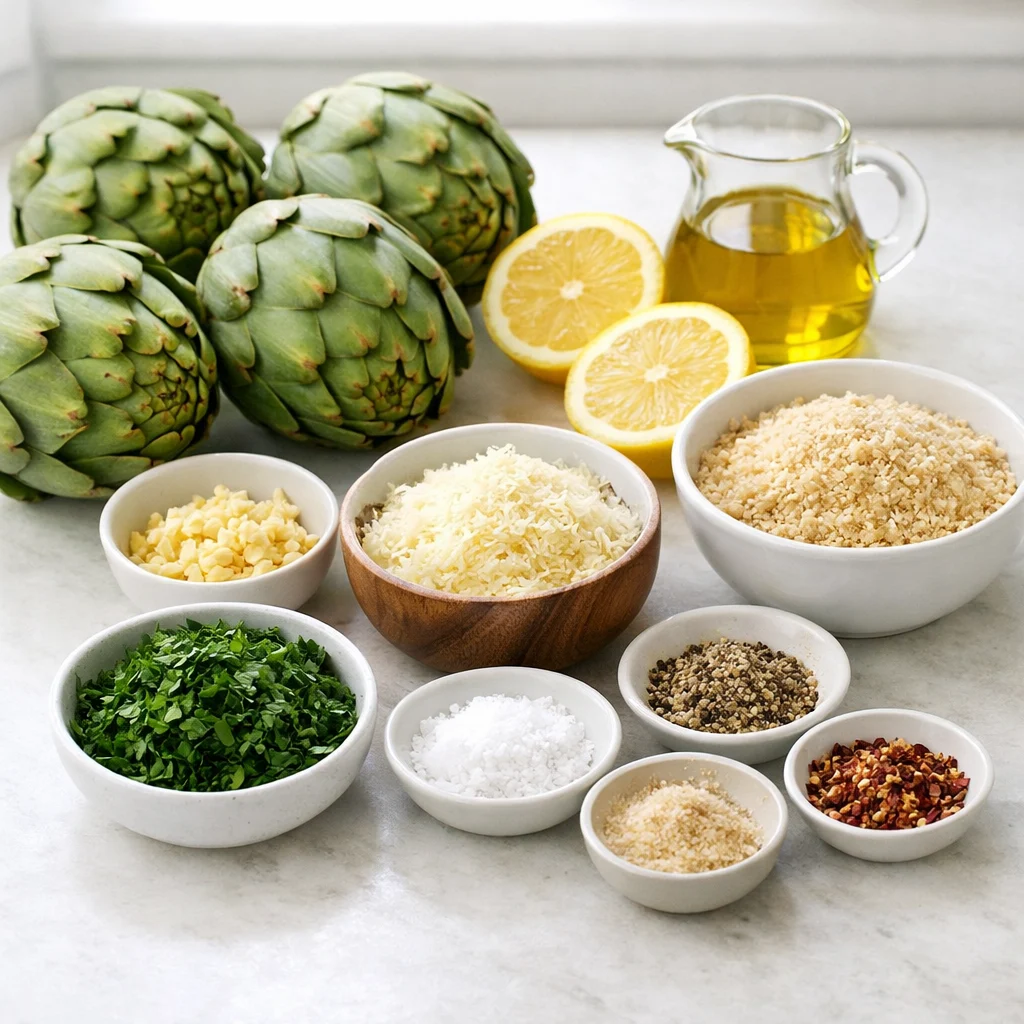 Ingredients for Air Fryer Italian-Style Stuffed Artichokes with Garlic and Parmesan