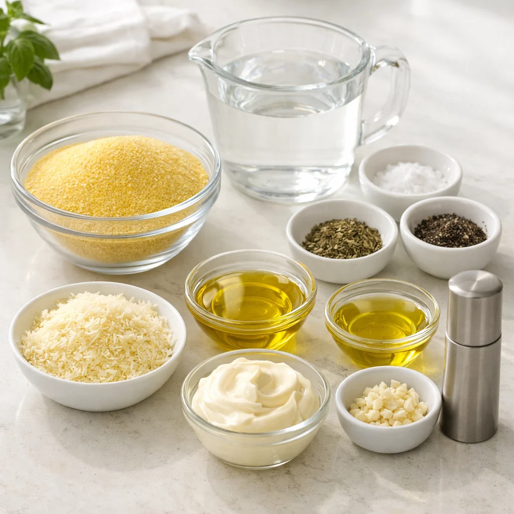 Ingredients for Air Fryer Crispy Baked Parmesan Polenta Fries with Garlic Aioli