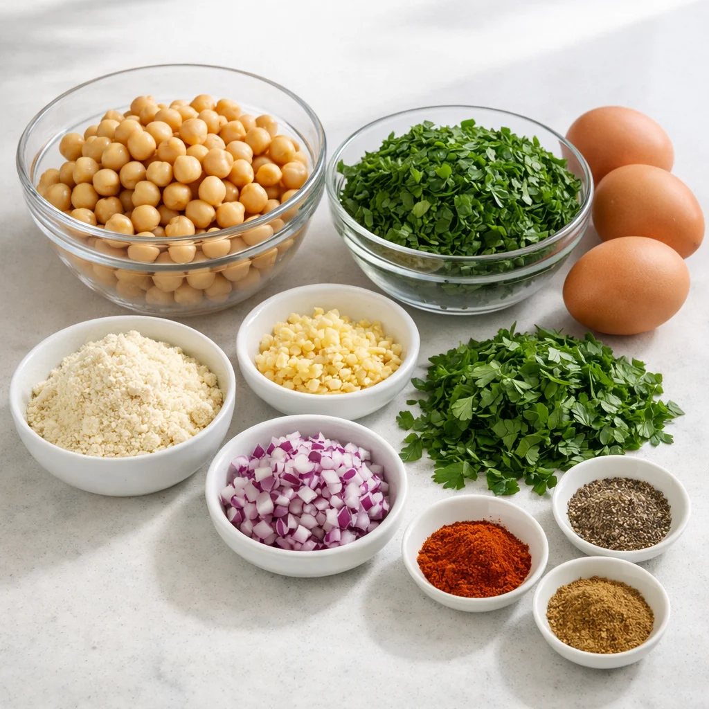 Ingredients for Air Fryer Savory Chickpea and Spinach Breakfast Patties