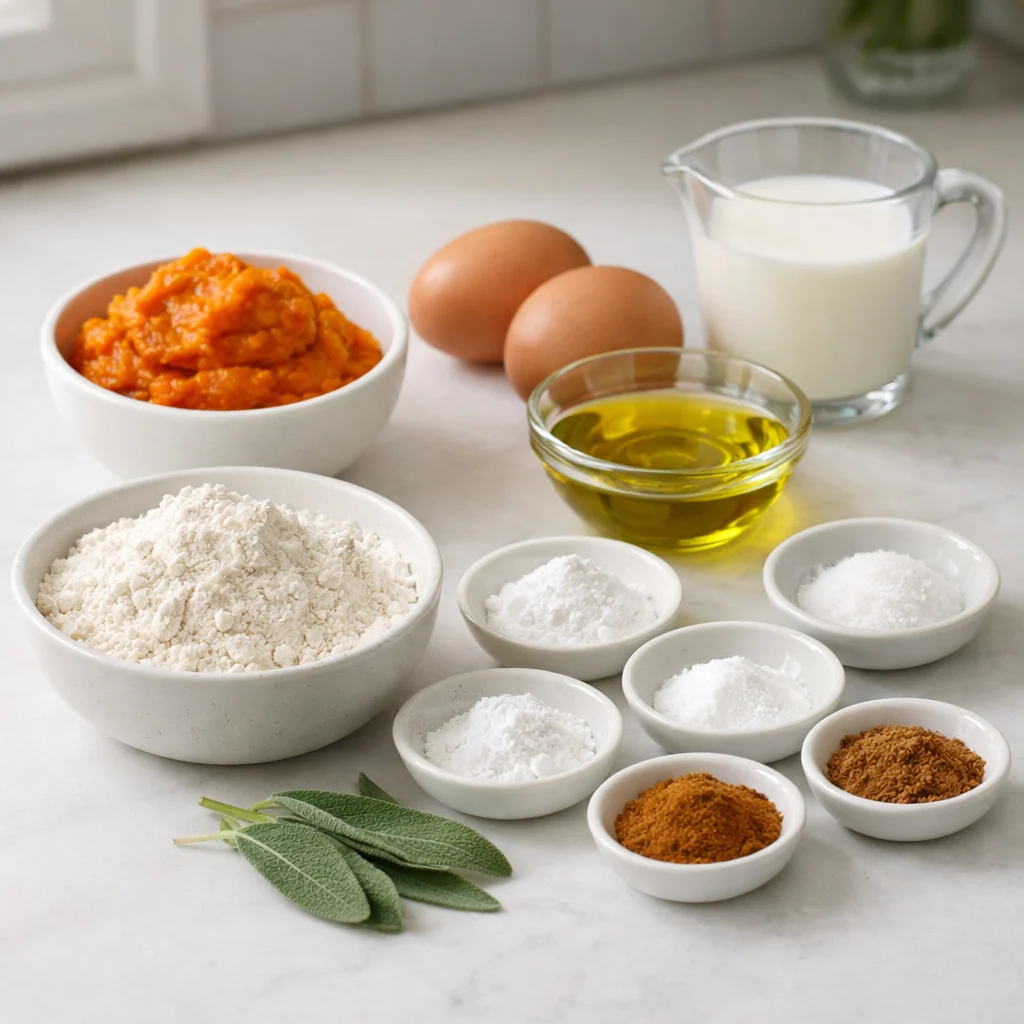 Ingredients for Air Fryer Spiced Pumpkin and Sage Savory Muffins