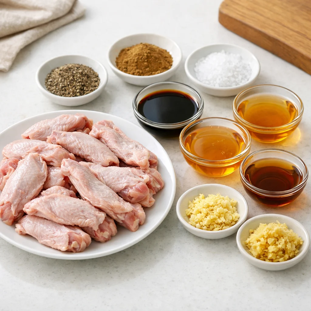 Ingredients for Air Fryer Honey Glazed Duck Wings with Five-Spice