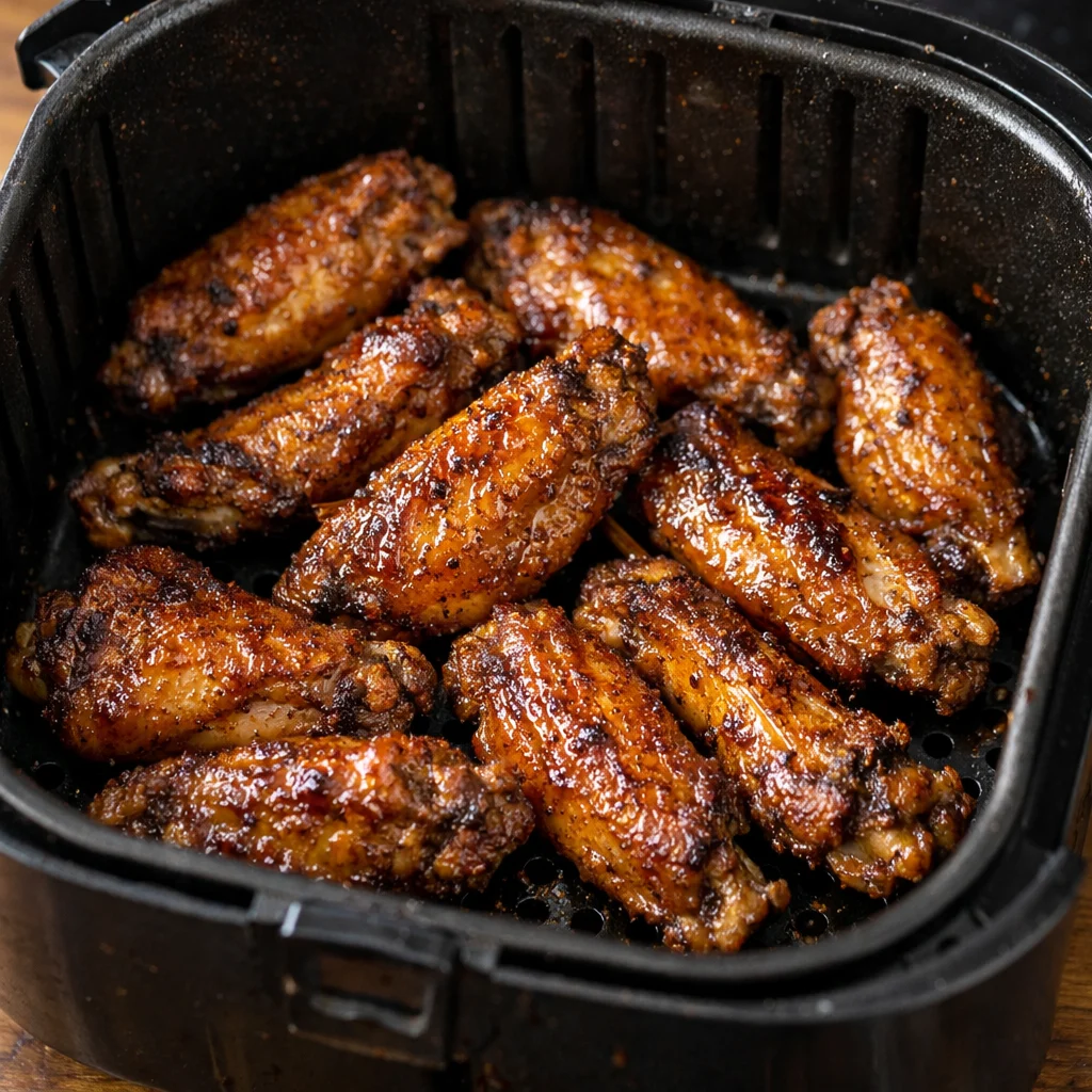 Air Fryer Honey Glazed Duck Wings with Five-Spice cooking in the air fryer