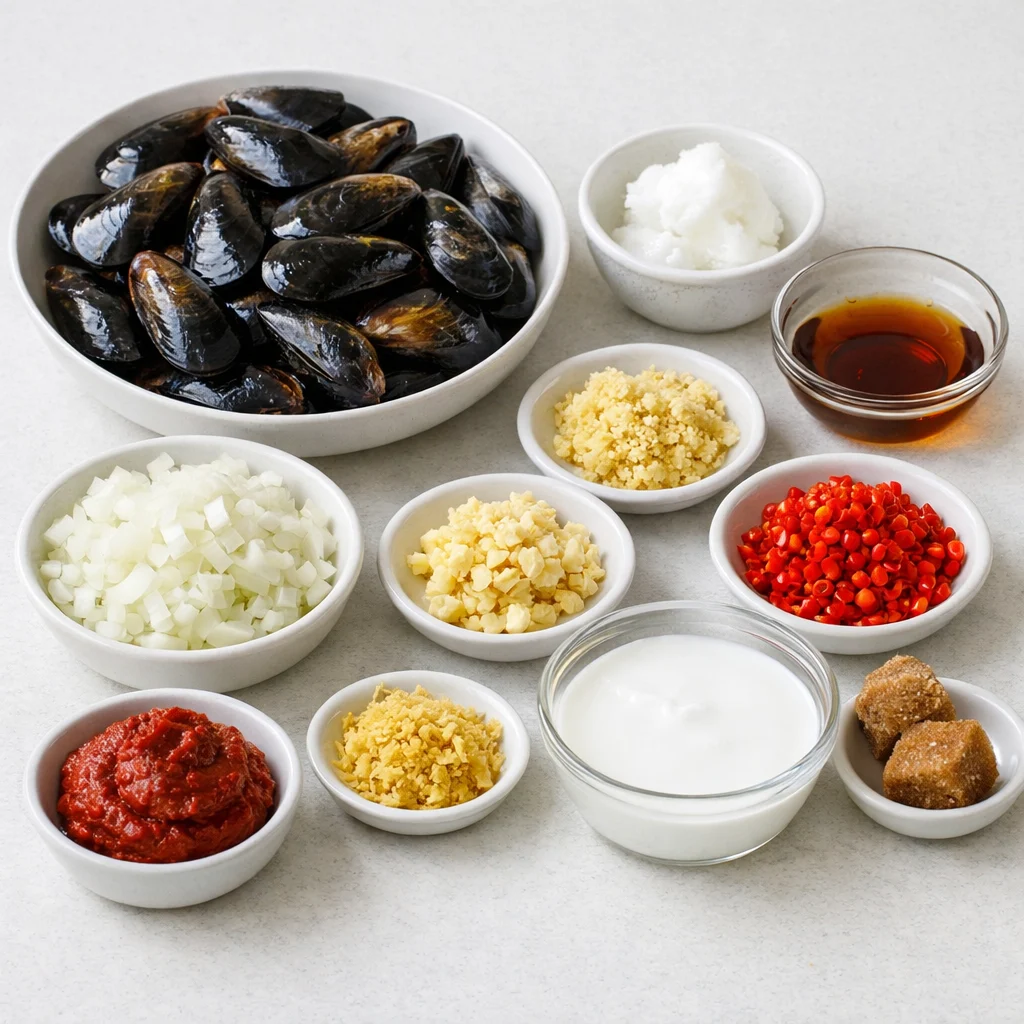 Ingredients for Air Fryer Coconut Curry Mussels